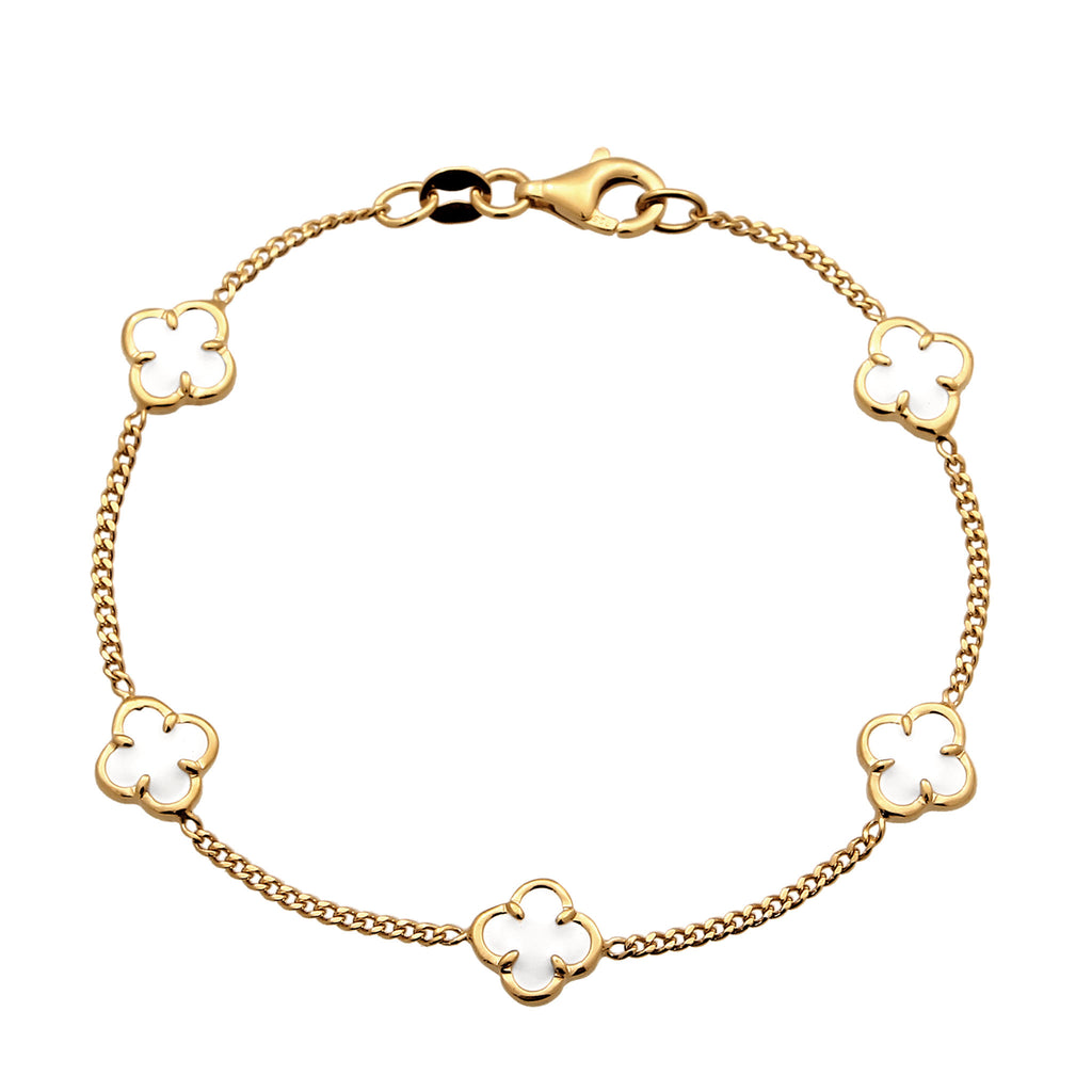Gold Gelang Perhiasan Perak 925 Wanita Cloverleaf Enamel White Gold Plated