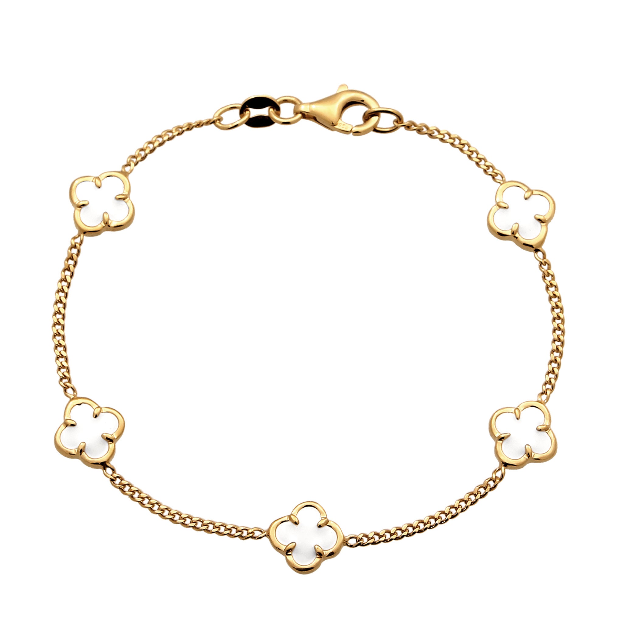Gold Gelang Perhiasan Perak 925 Wanita Cloverleaf Enamel White Gold Plated