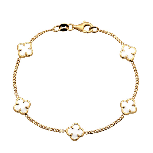 Gold Gelang Perhiasan Perak 925 Wanita Cloverleaf Enamel White Gold Plated