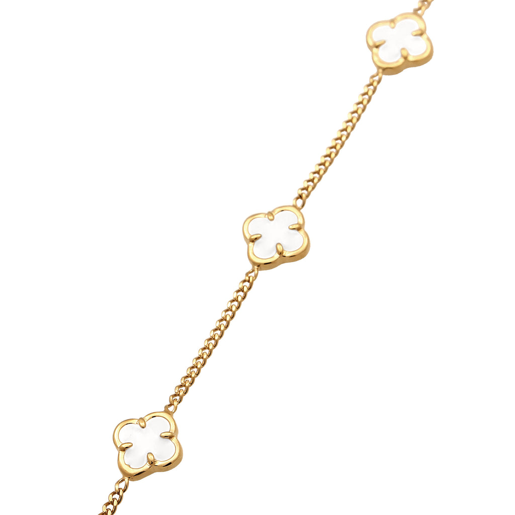 Gold Gelang Perhiasan Perak 925 Wanita Cloverleaf Enamel White Gold Plated