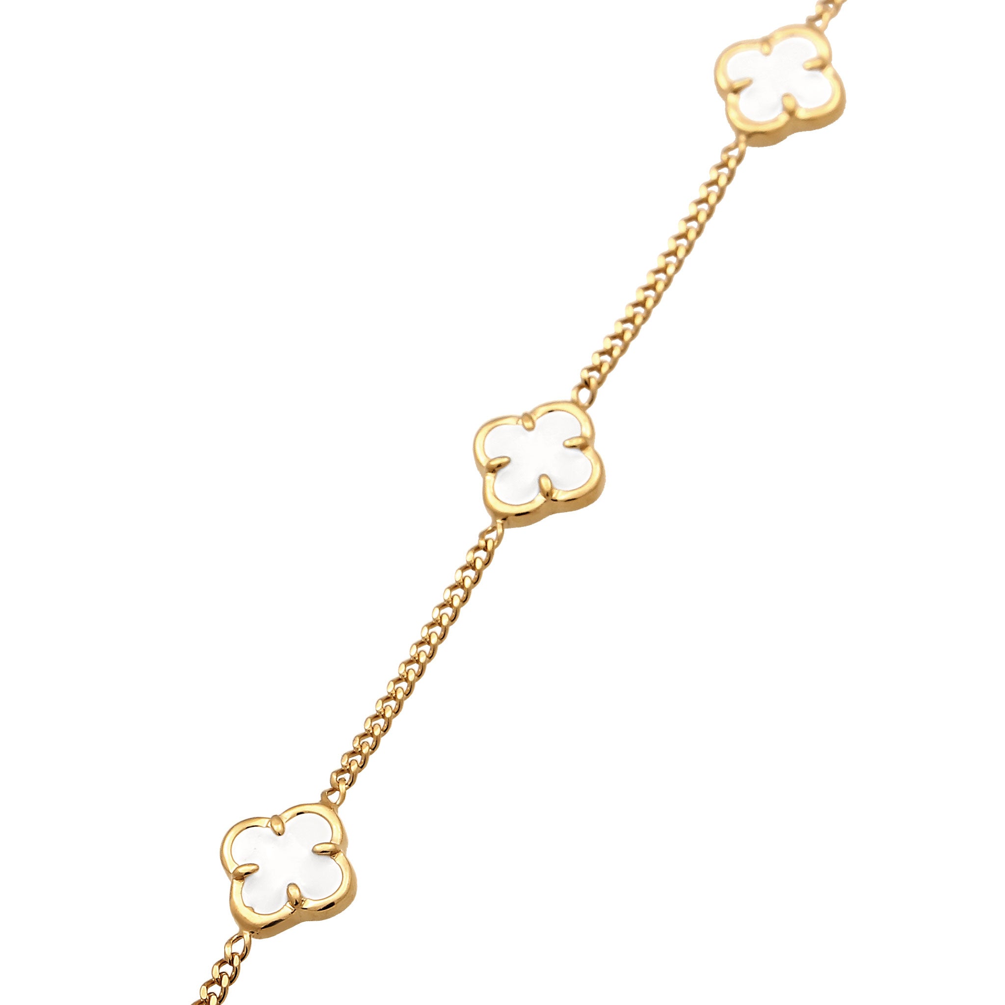 Gold Gelang Perhiasan Perak 925 Wanita Cloverleaf Enamel White Gold Plated