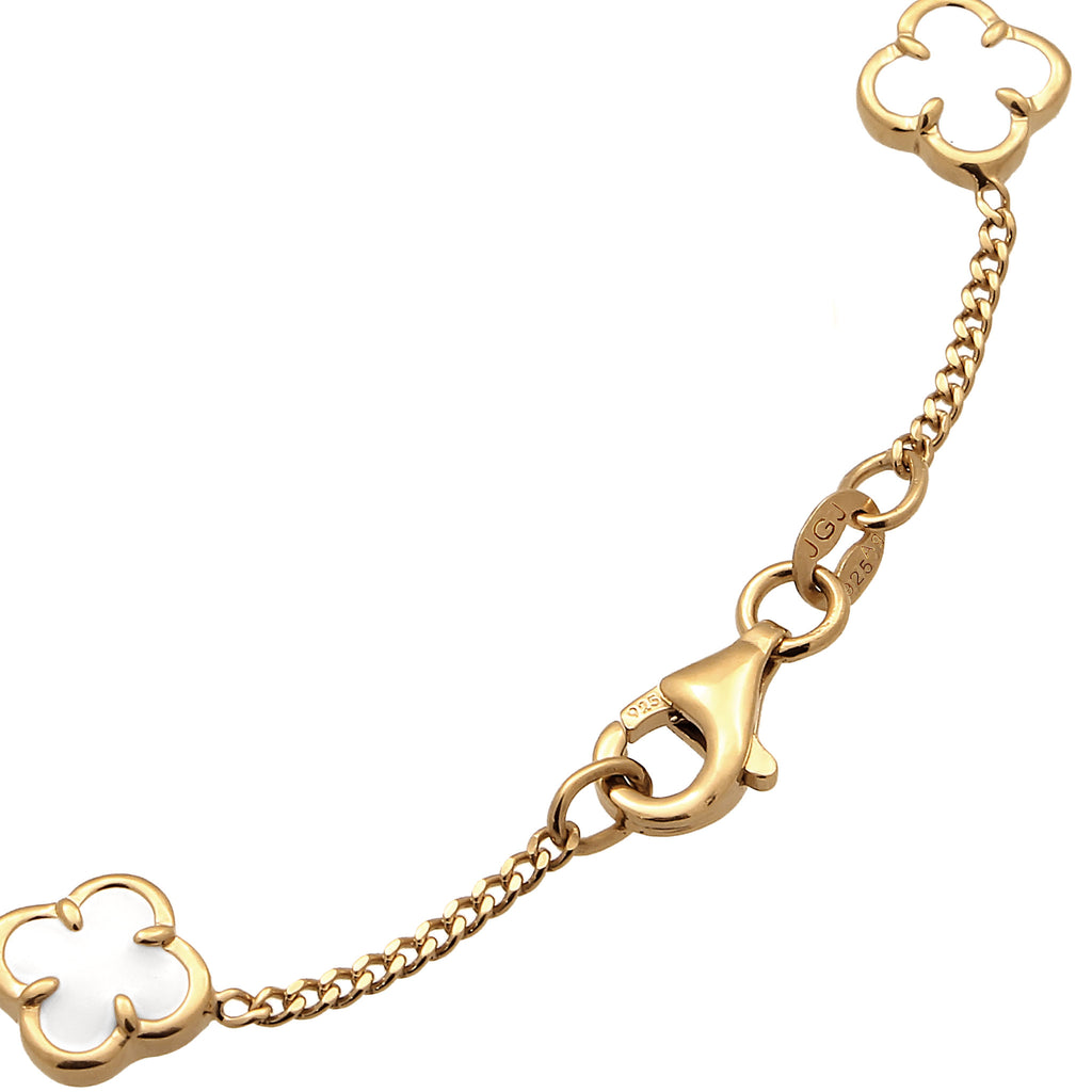 Gold Gelang Perhiasan Perak 925 Wanita Cloverleaf Enamel White Gold Plated