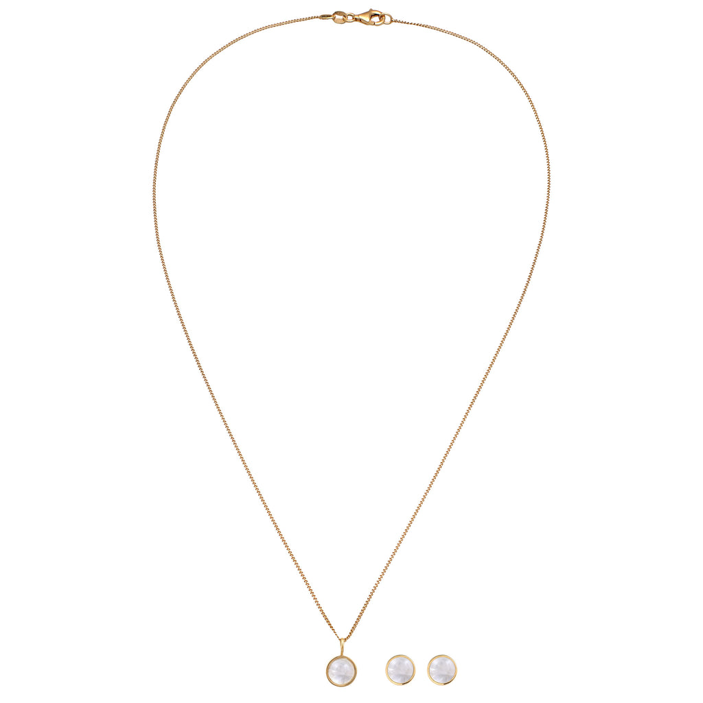 Gold Set Perhiasan Perak 925 Wanita Moonstone Gold Plated