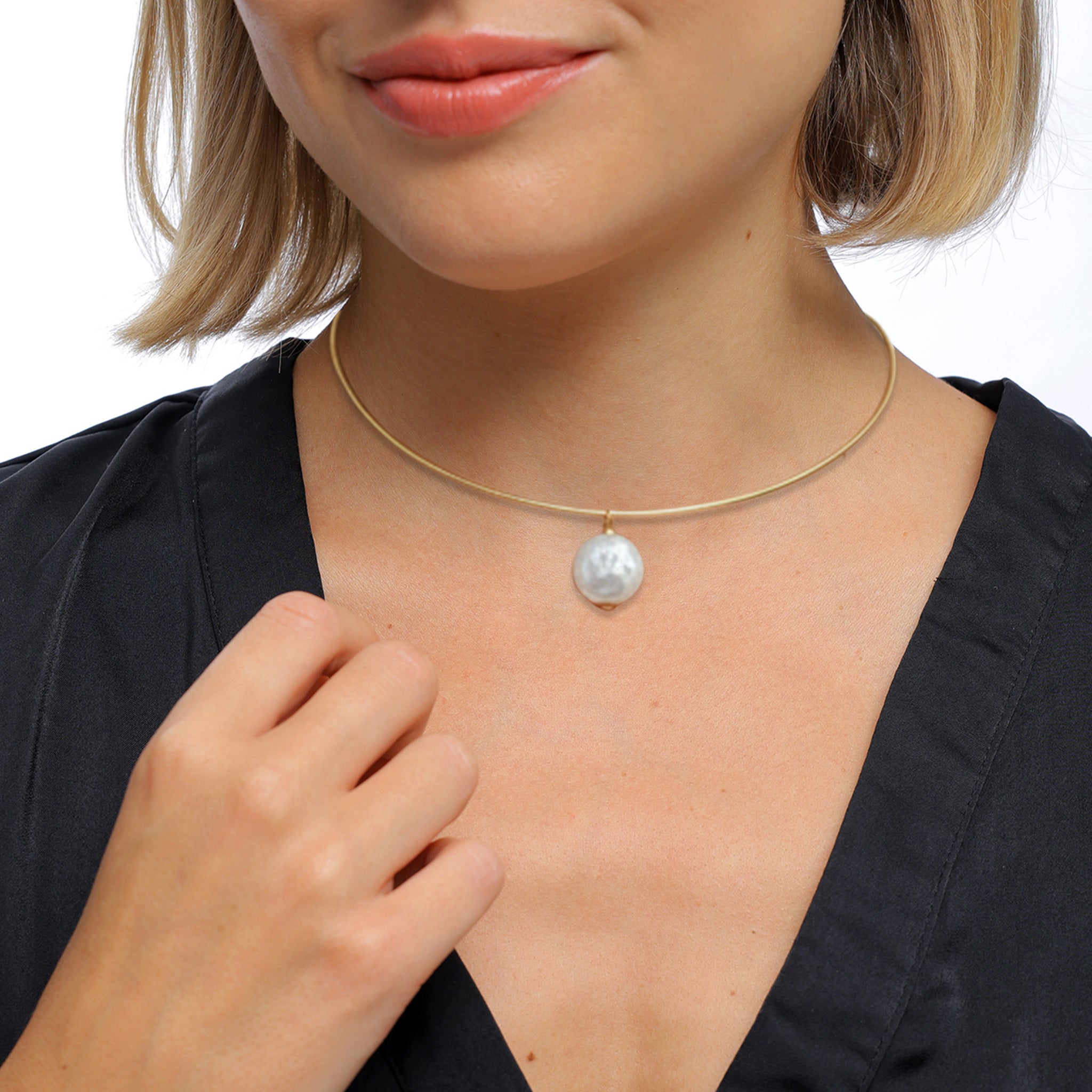 Gold Kalung Perhiasan Perak 925 Wanita Elegant White Shell Pearl Gold Plated