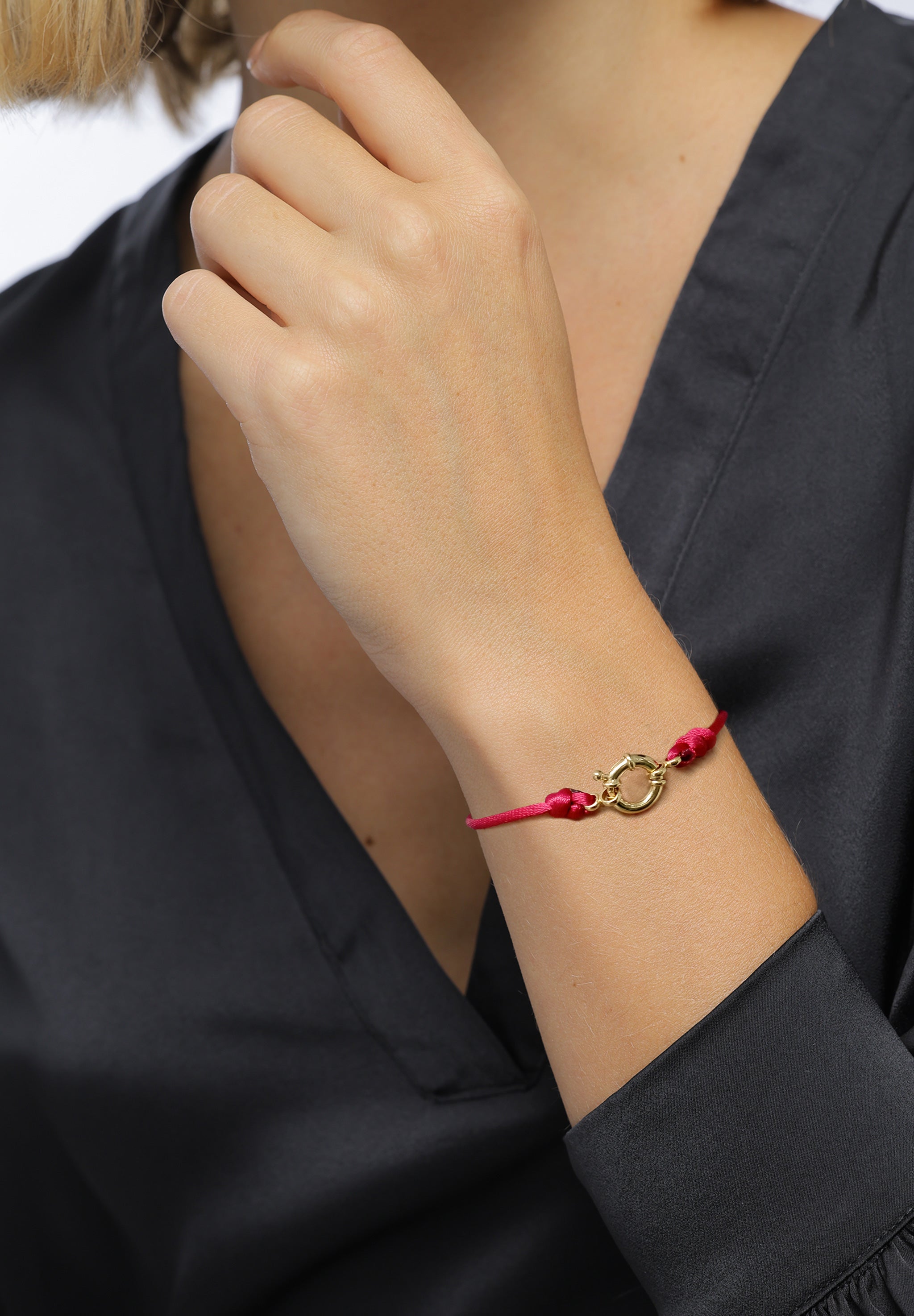 Red Gelang Perhiasan Perak 925 Wanita Satin Ribbon Red Gold Plated