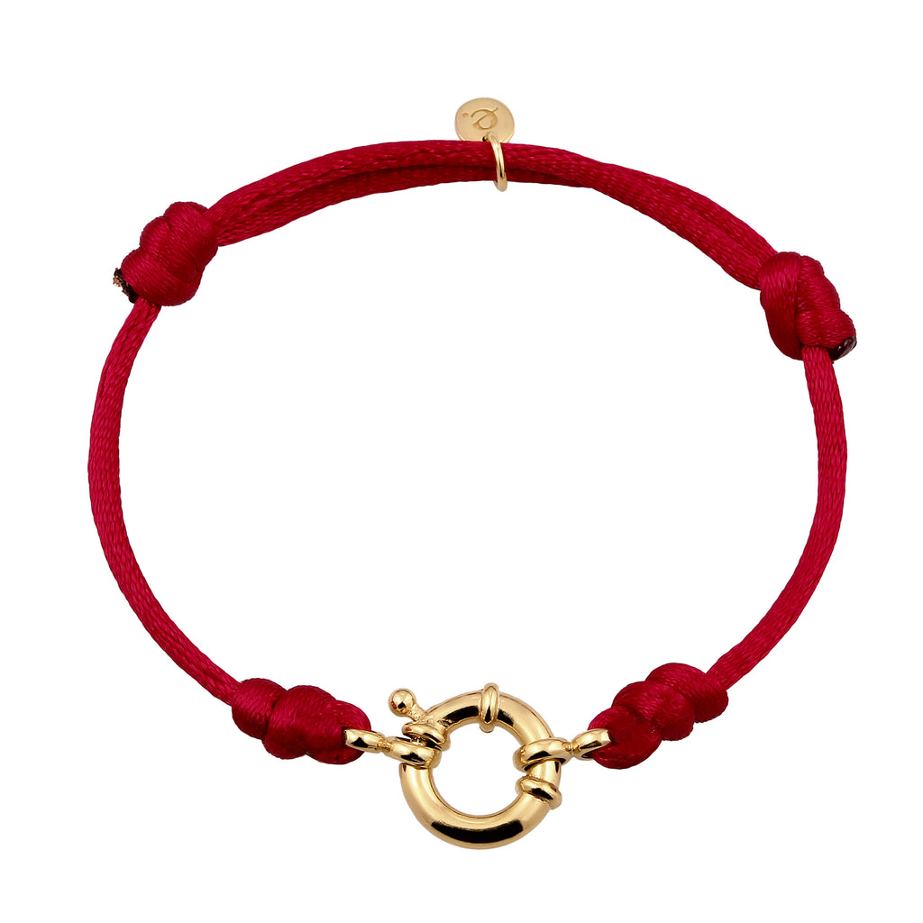Red Gelang Perhiasan Perak 925 Wanita Satin Ribbon Red Gold Plated