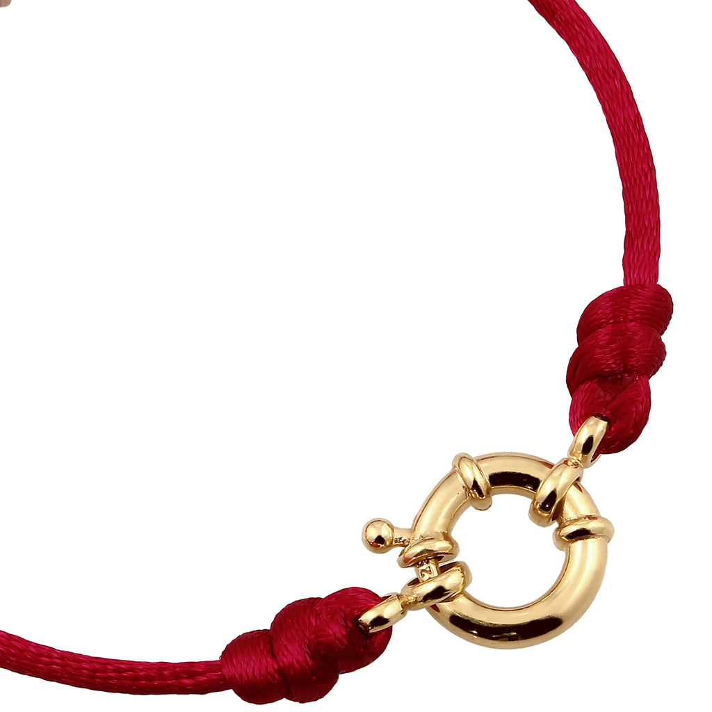 Red Gelang Perhiasan Perak 925 Wanita Satin Ribbon Red Gold Plated