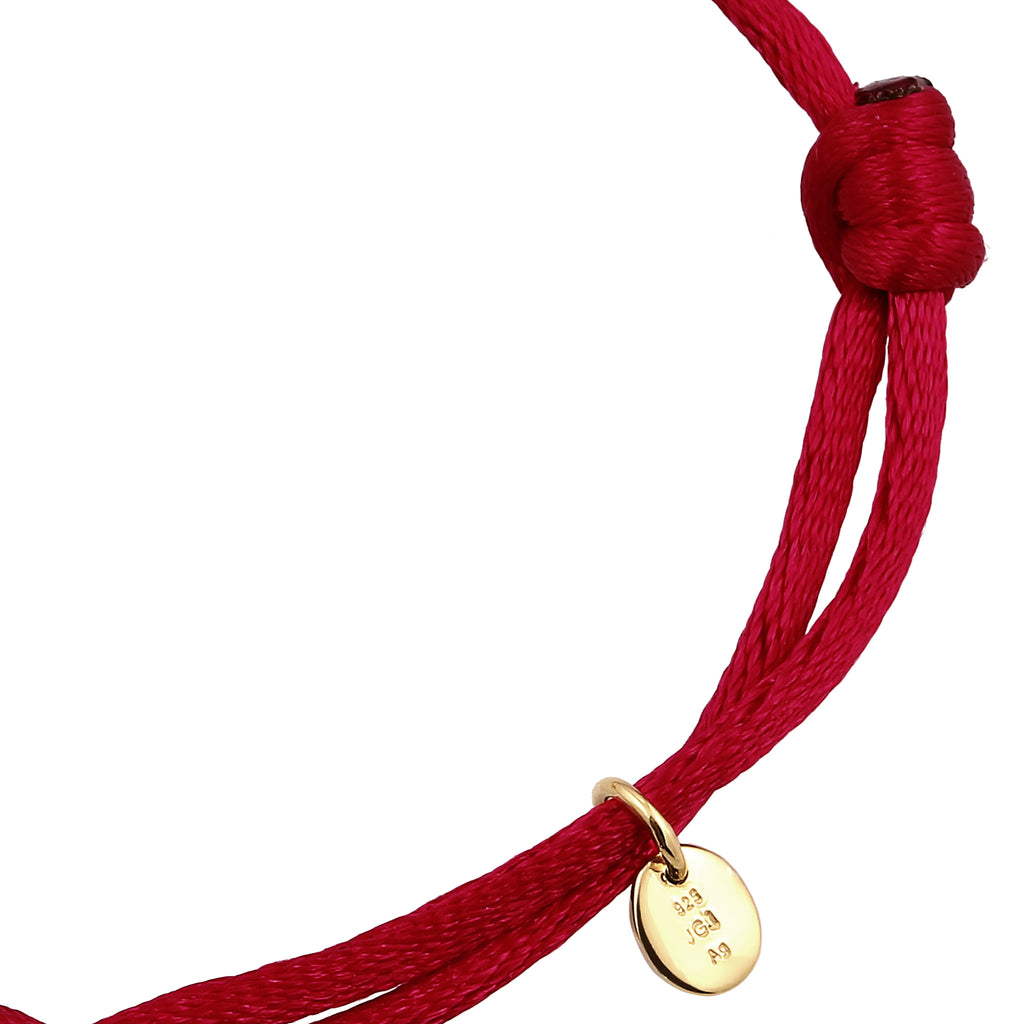 Red Gelang Perhiasan Perak 925 Wanita Satin Ribbon Red Gold Plated