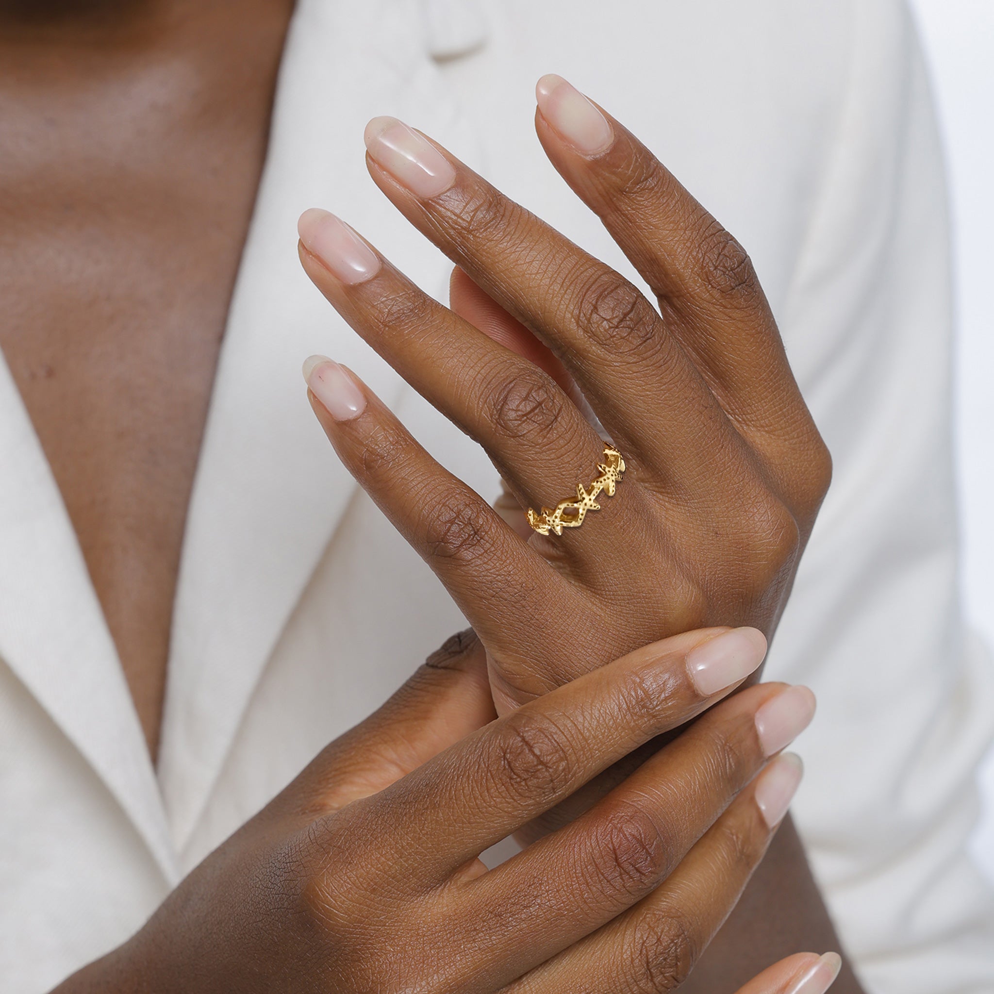 Gold Cincin Perhiasan Perak 925 Wanita Starfish Gold Plated