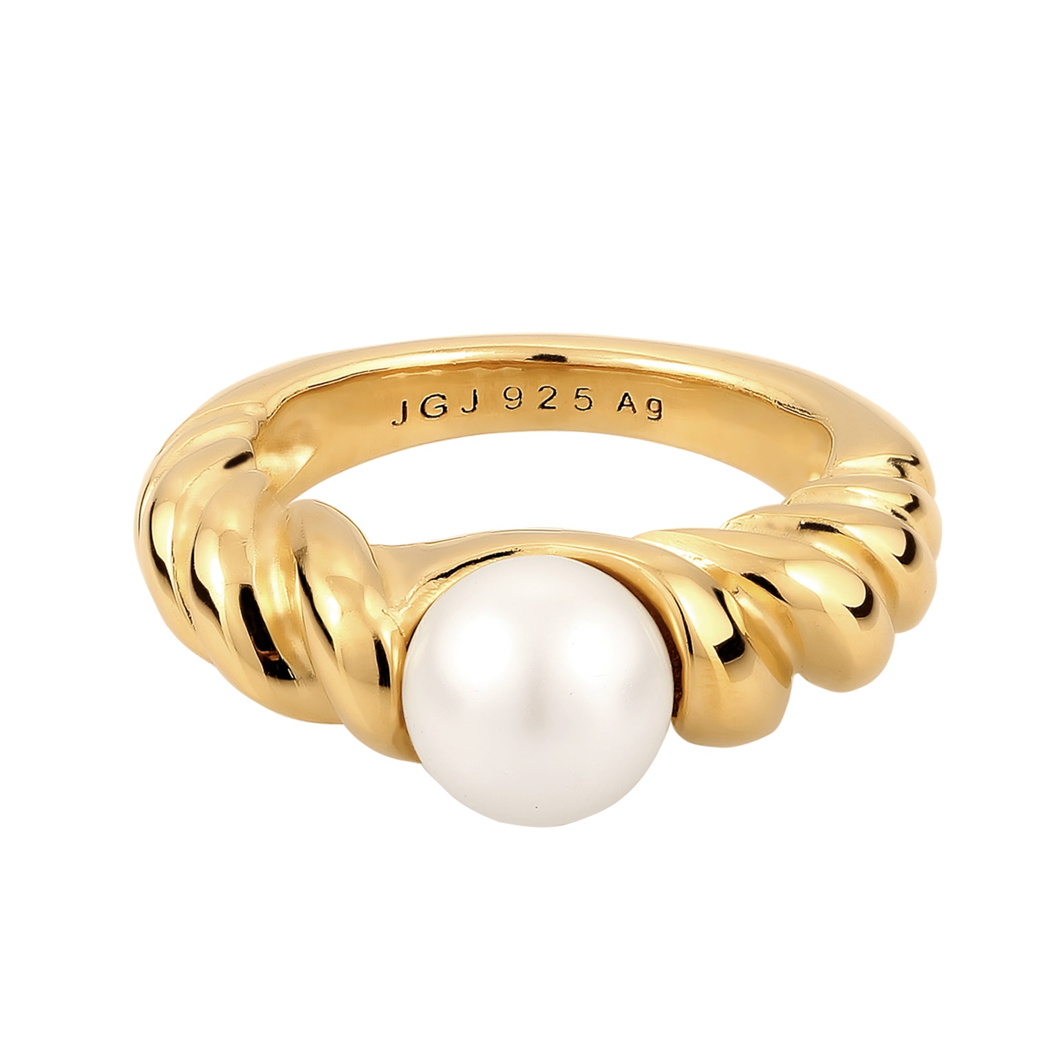 Gold Cincin Perhiasan Perak 925 Wanita Elegant White Synthetic Pearl Gold Plated
