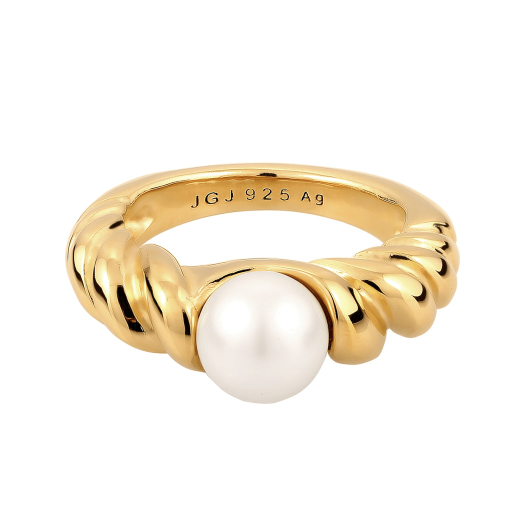 Ring Pearls Synthetic Pearl White 925 Sterling Silver Gold Plated Embellished Crystal by Swarovski®