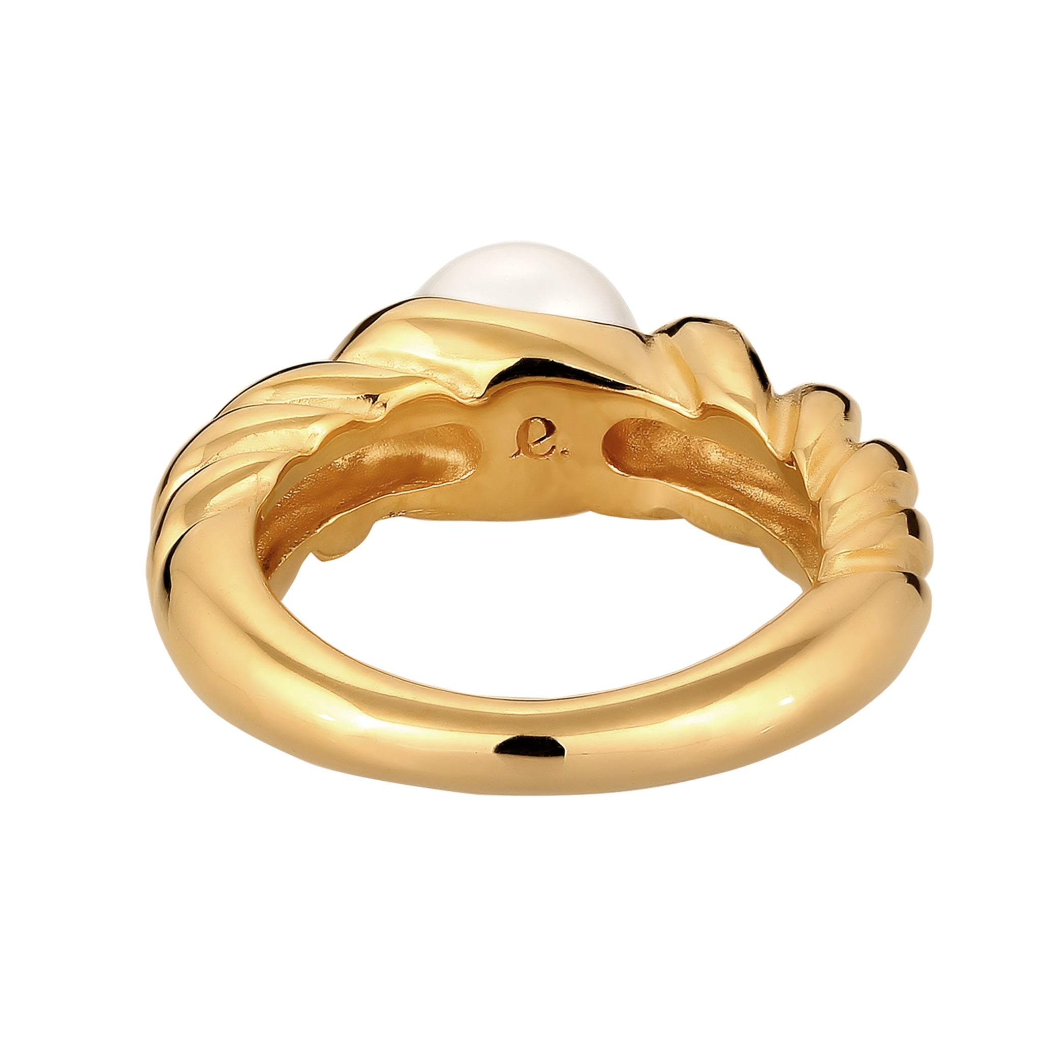 Gold Cincin Perhiasan Perak 925 Wanita Elegant White Synthetic Pearl Gold Plated