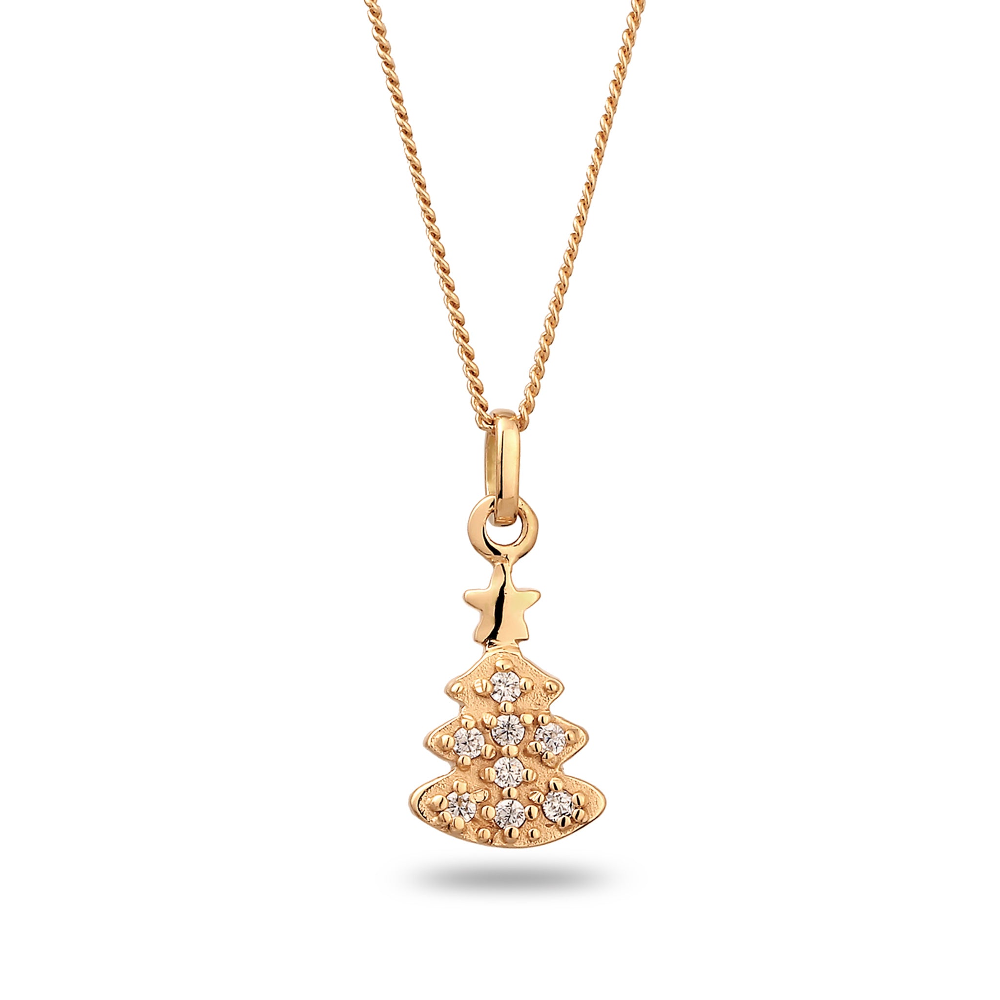 Gold Kalung Perhiasan Perak 925 Wanita Christmas Tree White Diamond Pendant Gold Plated
