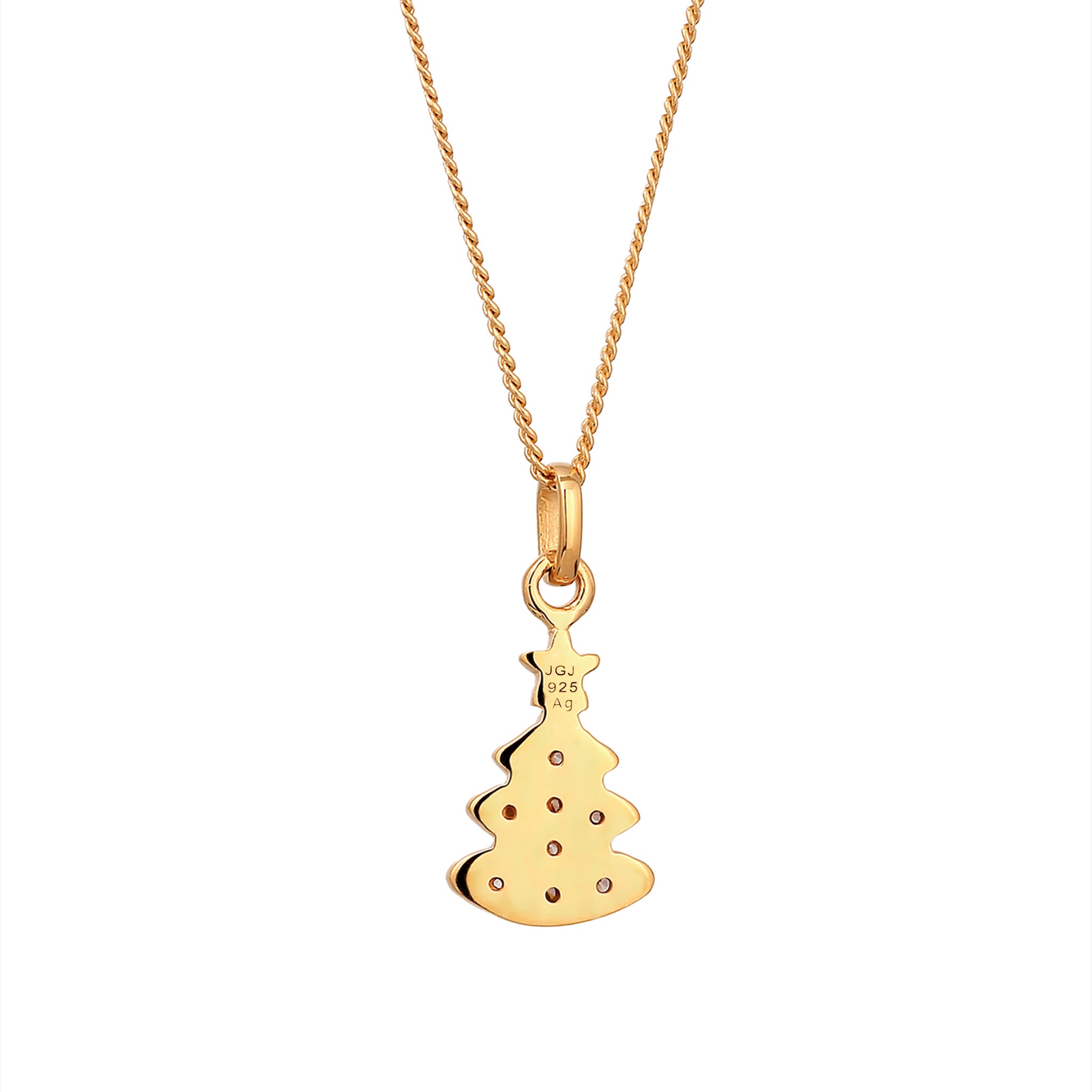 Gold Kalung Perhiasan Perak 925 Wanita Christmas Tree White Diamond Pendant Gold Plated