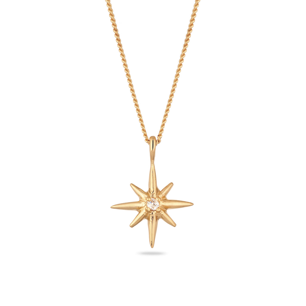 Gold Kalung Perhiasan Perak 925 Wanita Star Pendant White Lab Grown Diamond Gold Plated