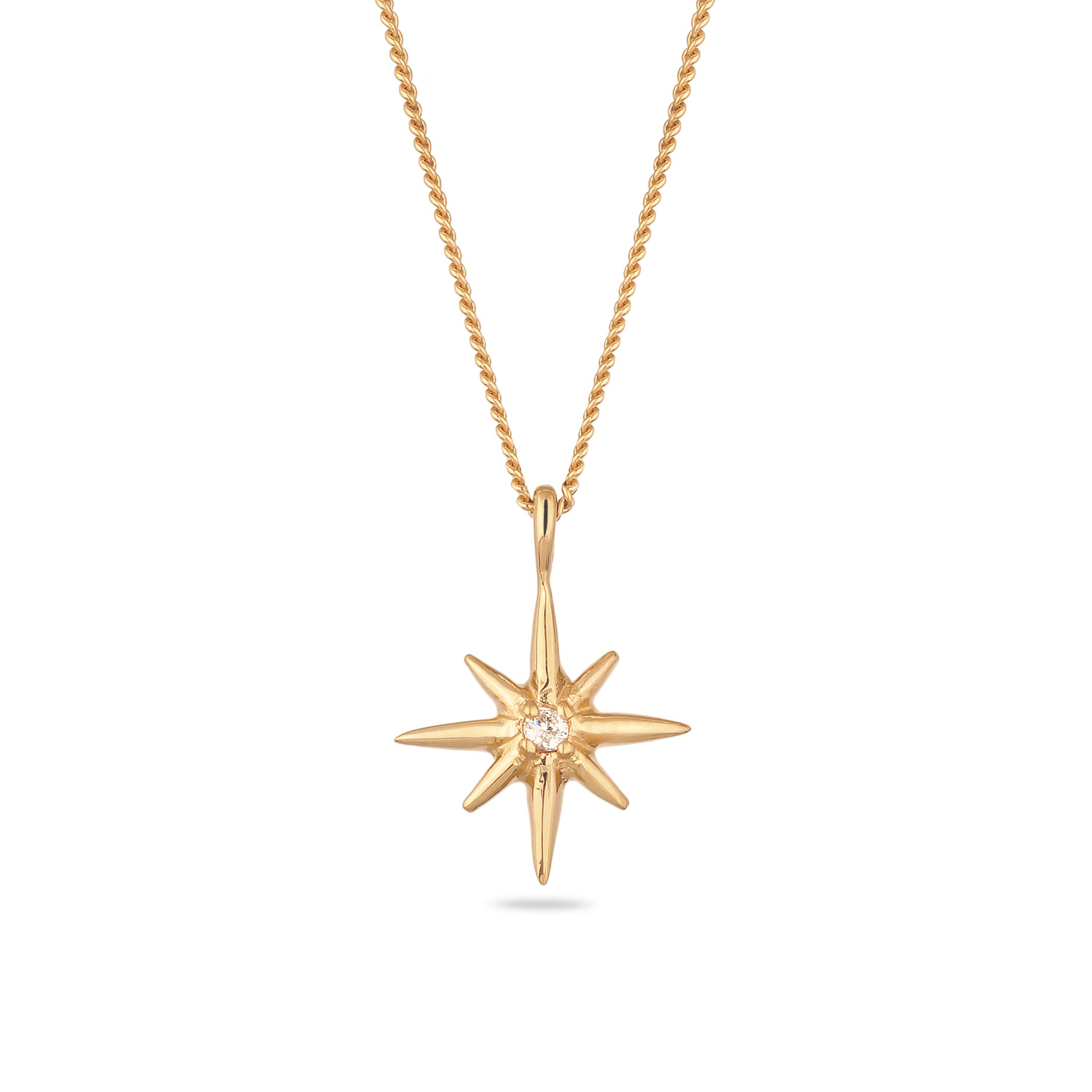 Gold Kalung Perhiasan Perak 925 Wanita Star Pendant White Lab Grown Diamond Gold Plated