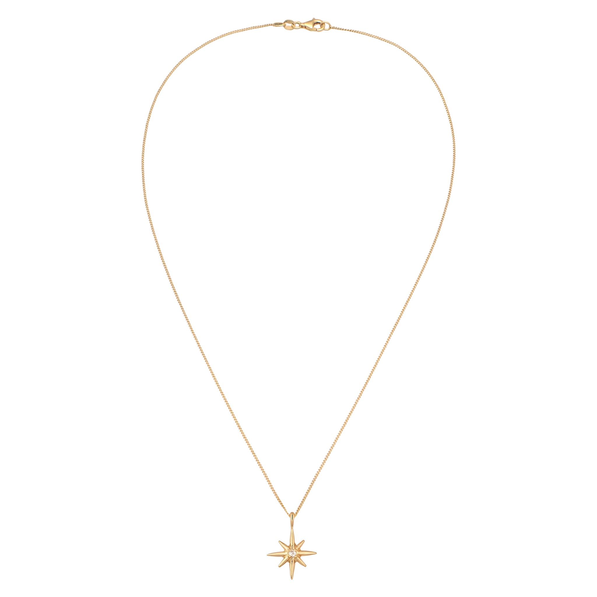Gold Kalung Perhiasan Perak 925 Wanita Star Pendant White Lab Grown Diamond Gold Plated