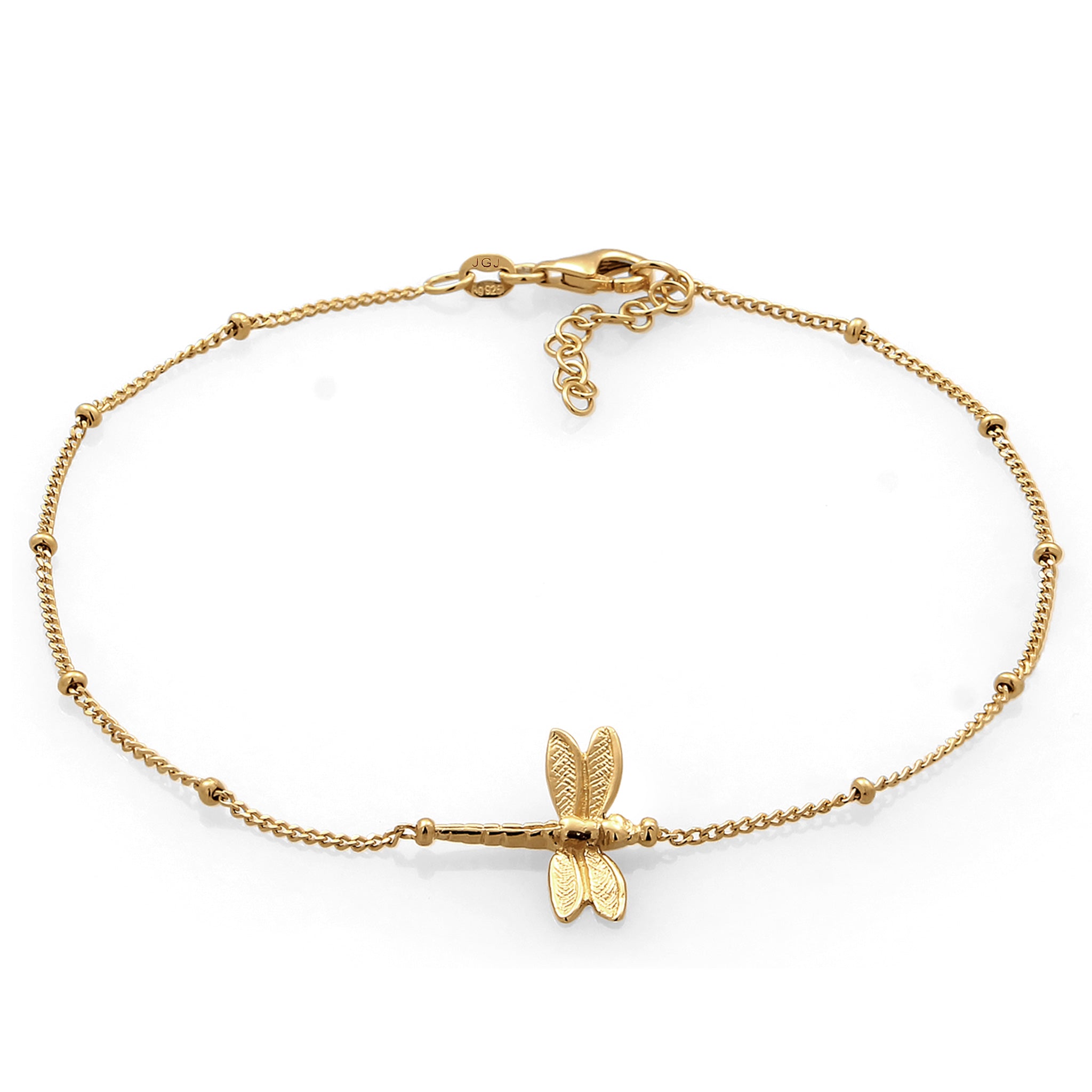 Gold Gelang Kaki Perhiasan Perak 925 Wanita Dragonfly Ballchain Gold Pated