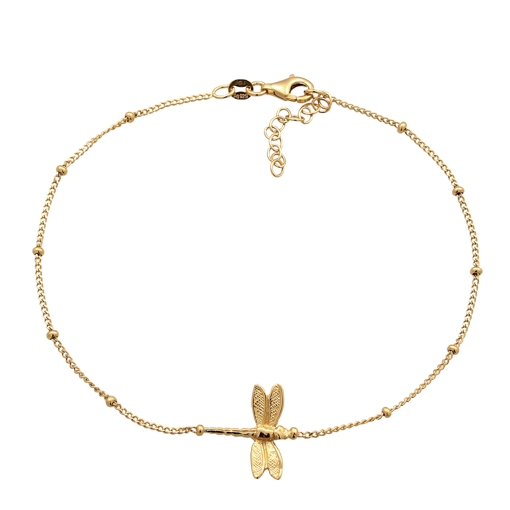 Gold Gelang Kaki Perhiasan Perak 925 Wanita Dragonfly Ballchain Gold Pated