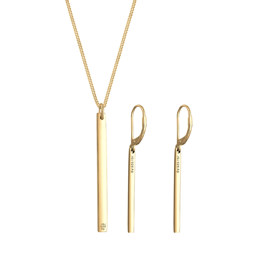 Gold Set Perhiasan Perak 925 Wanita Bar Pendant Gold Plated