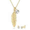 Gold Set Perhiasan Perak 925 Wanita Feather Crystals Gold Plated