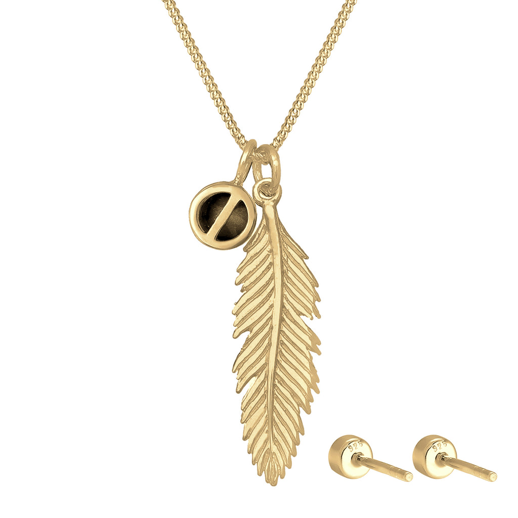 Gold Set Perhiasan Perak 925 Wanita Feather Crystals Gold Plated