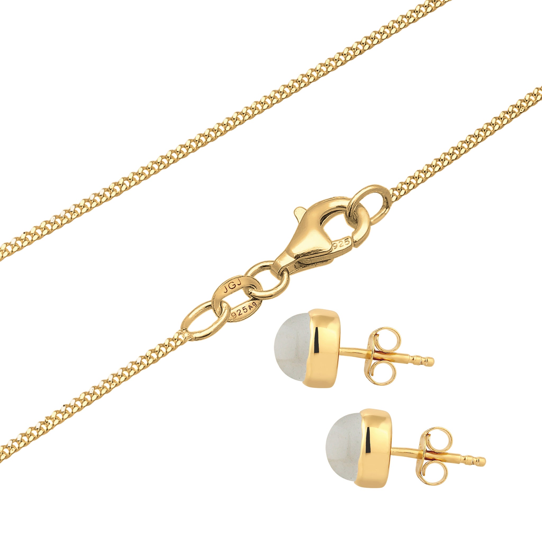 Silver Set Perhiasan Perak 925 Wanita Moonstone Gold Plated