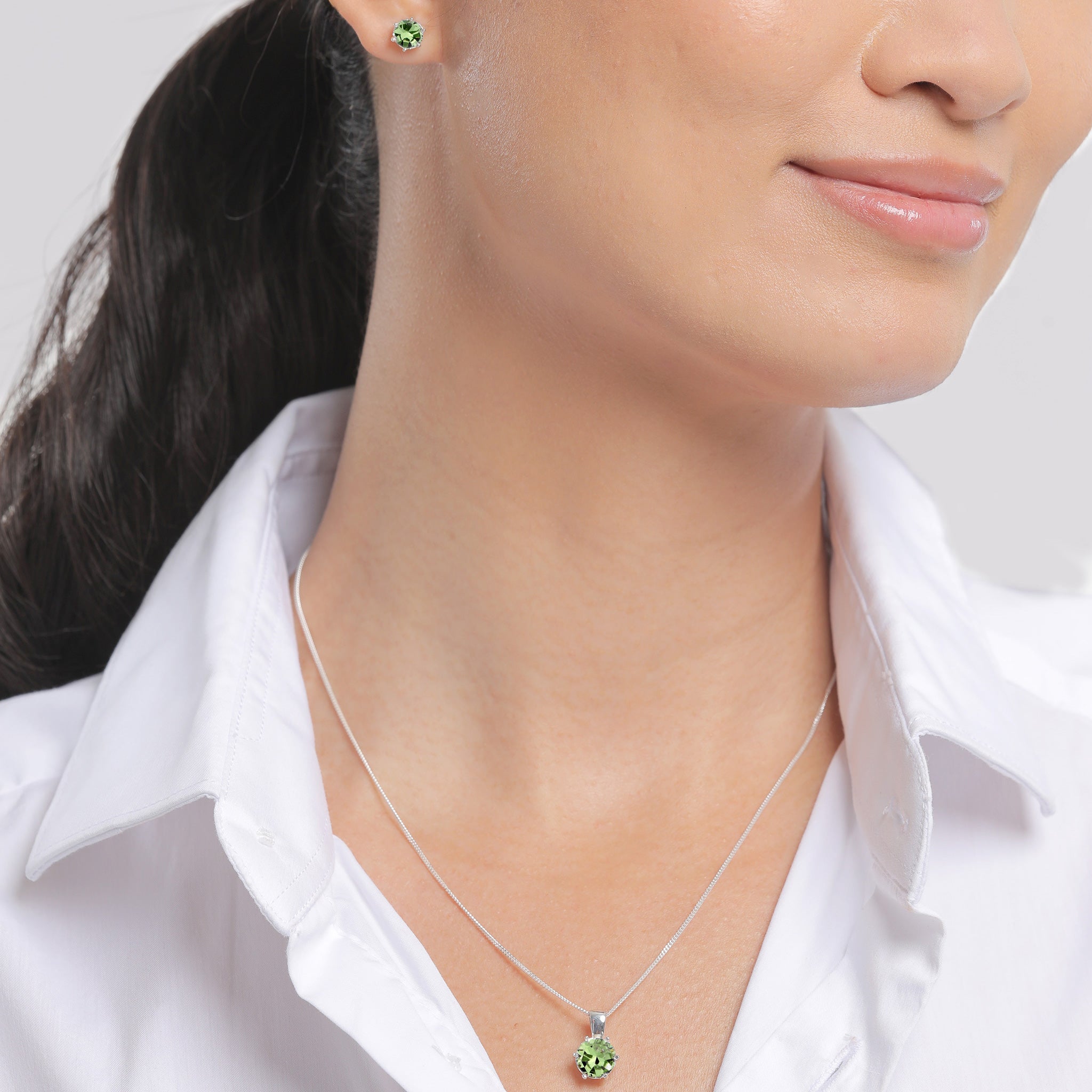 Green Set Perhiasan Perak 925 Wanita Classic Green Crystal
