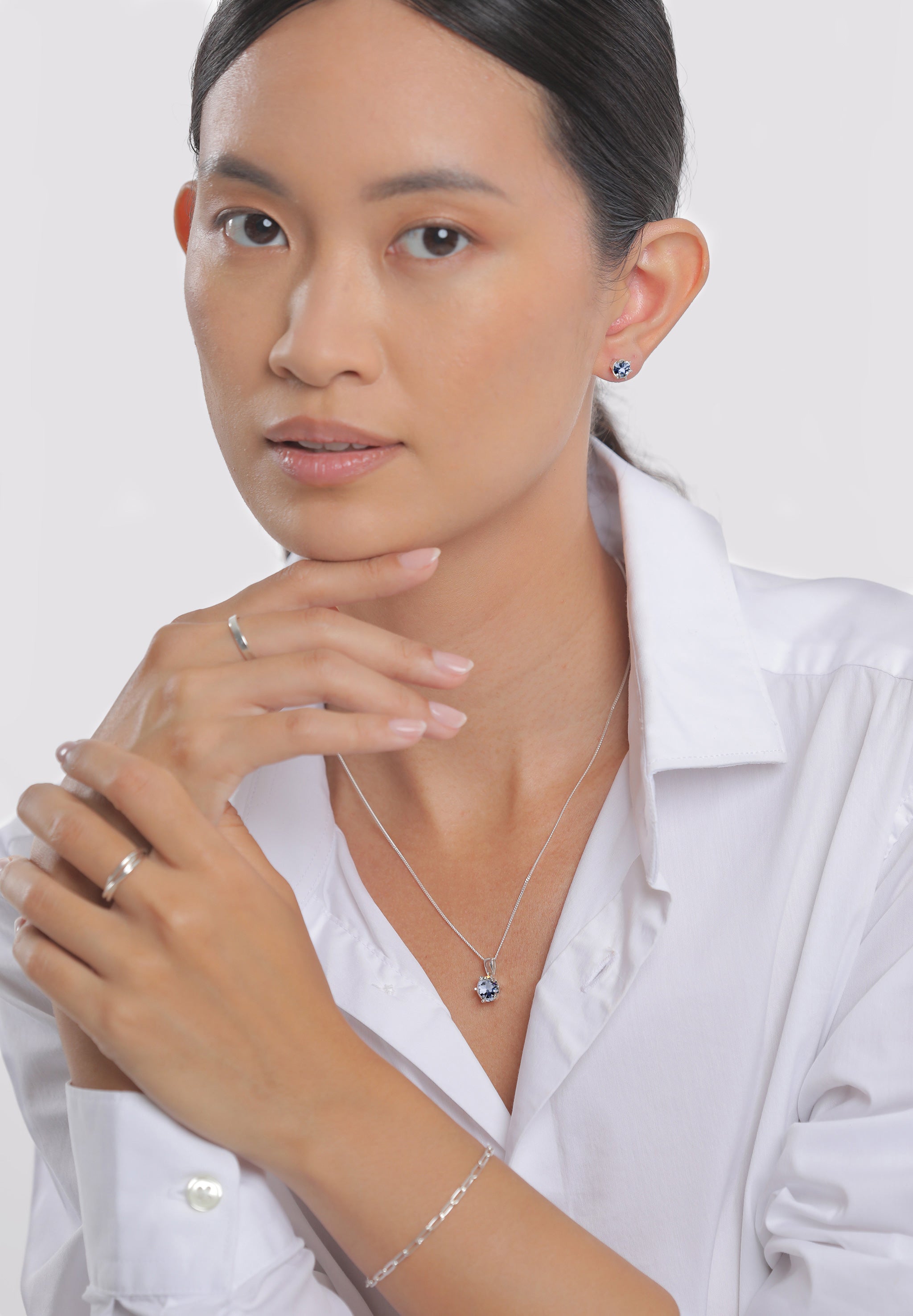 Blue Set Perhiasan Perak 925 Wanita Classic Blue Crystal