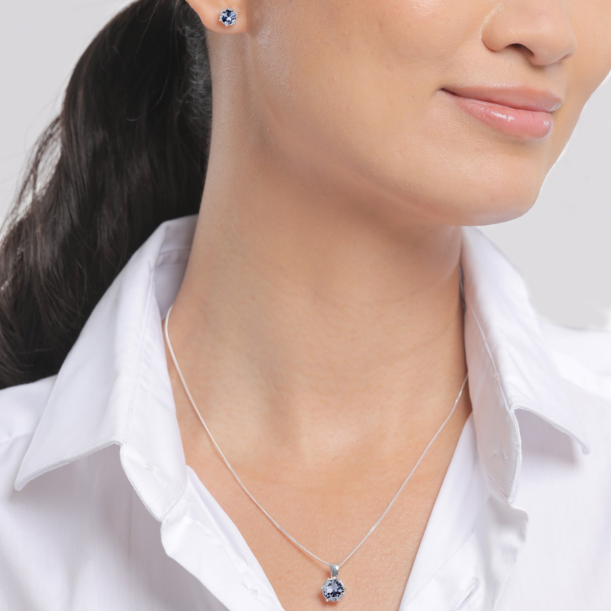 Blue Set Perhiasan Perak 925 Wanita Classic Blue Crystal