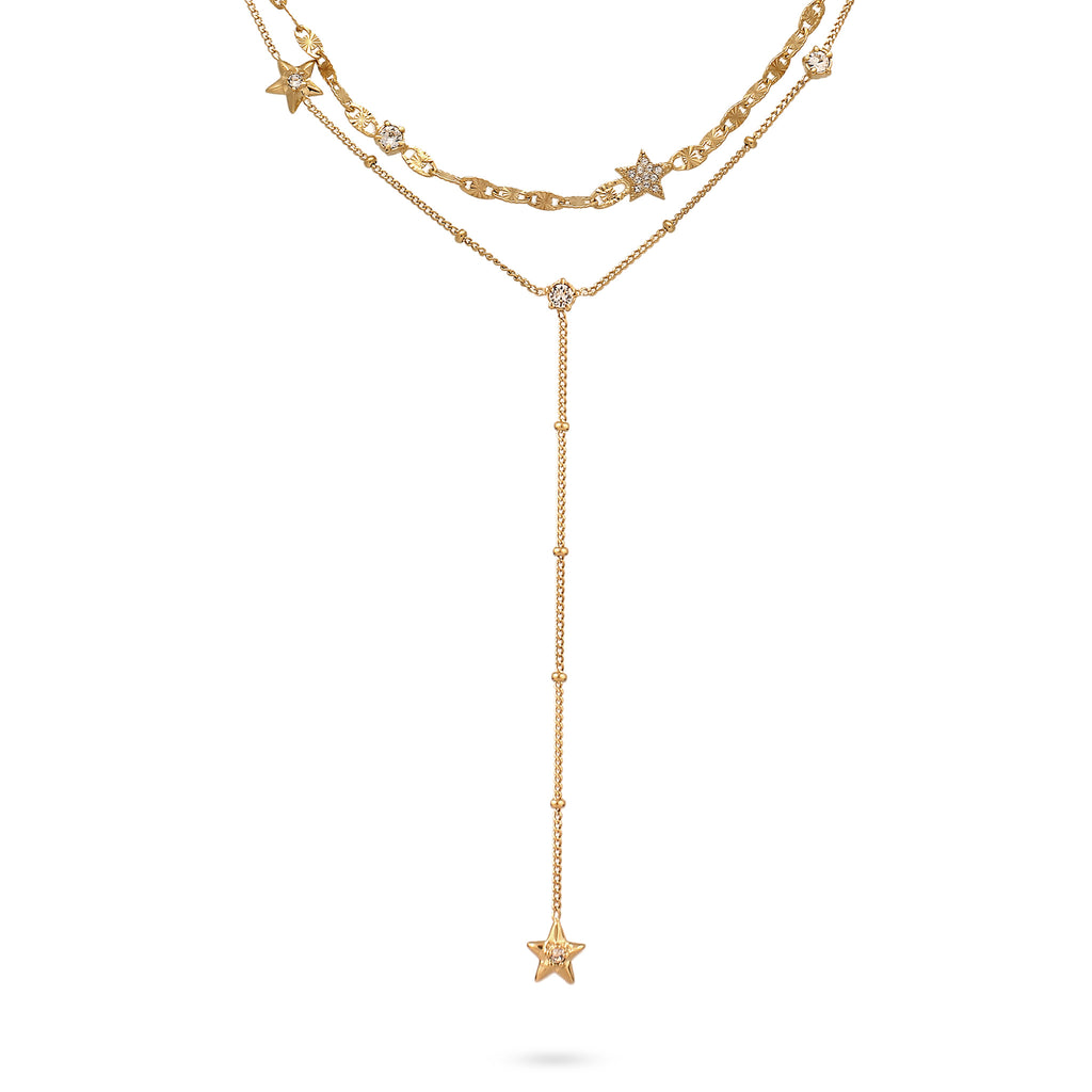 Gold Kalung Perhiasan Perak 925 Wanita Layer Star White Crystals Gold Plated