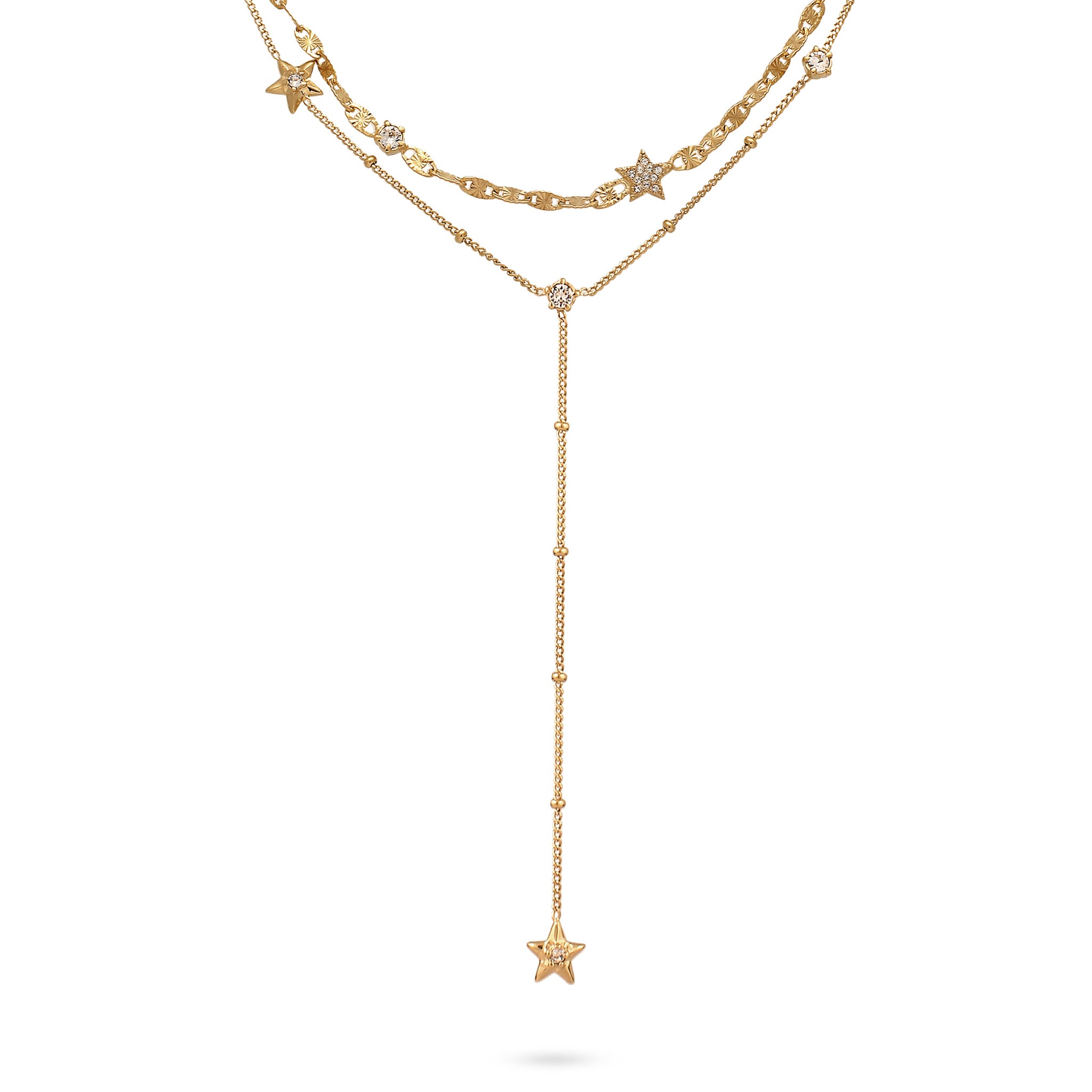 Gold Kalung Perhiasan Perak 925 Wanita Layer Star White Crystals Gold Plated