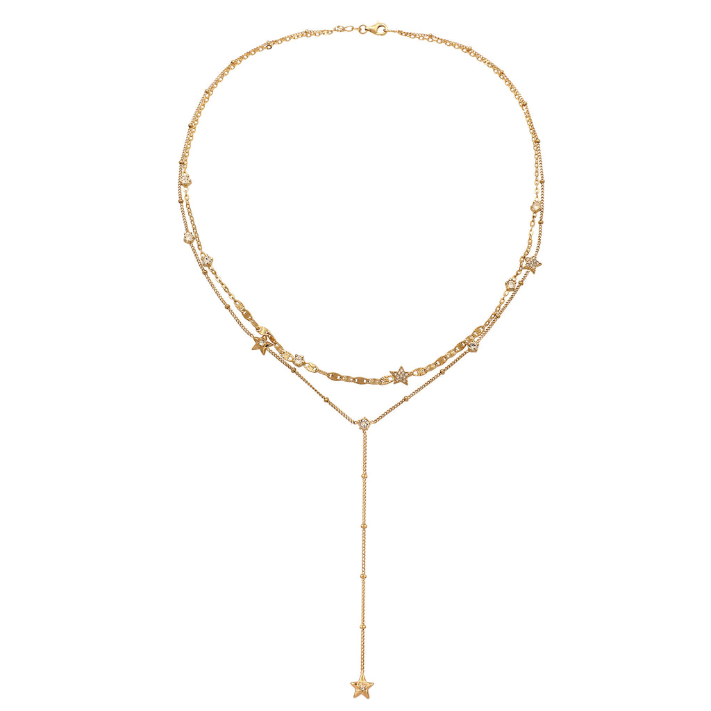 Gold Kalung Perhiasan Perak 925 Wanita Layer Star White Crystals Gold Plated