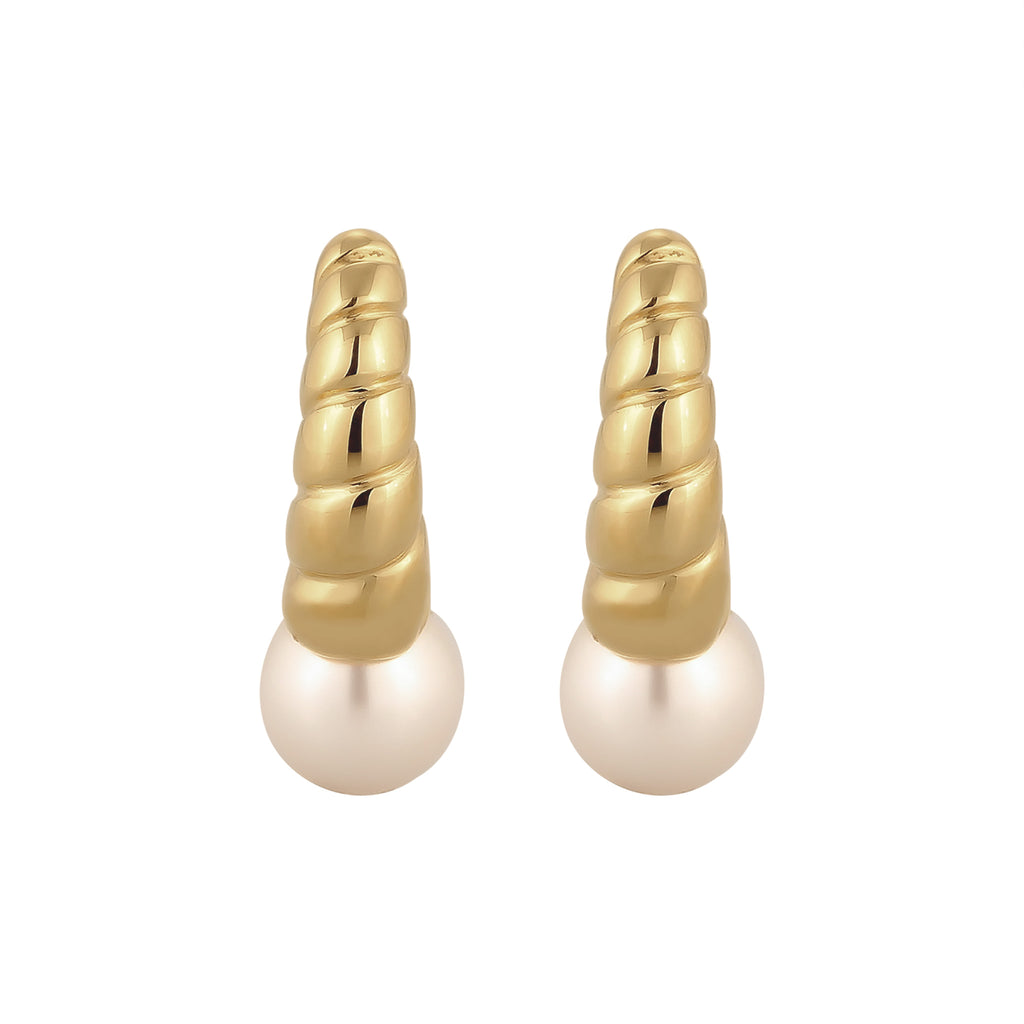 Gold Anting Perhiasan Perak 925 Wanita Creole Elegant White Pearl Gold Plated