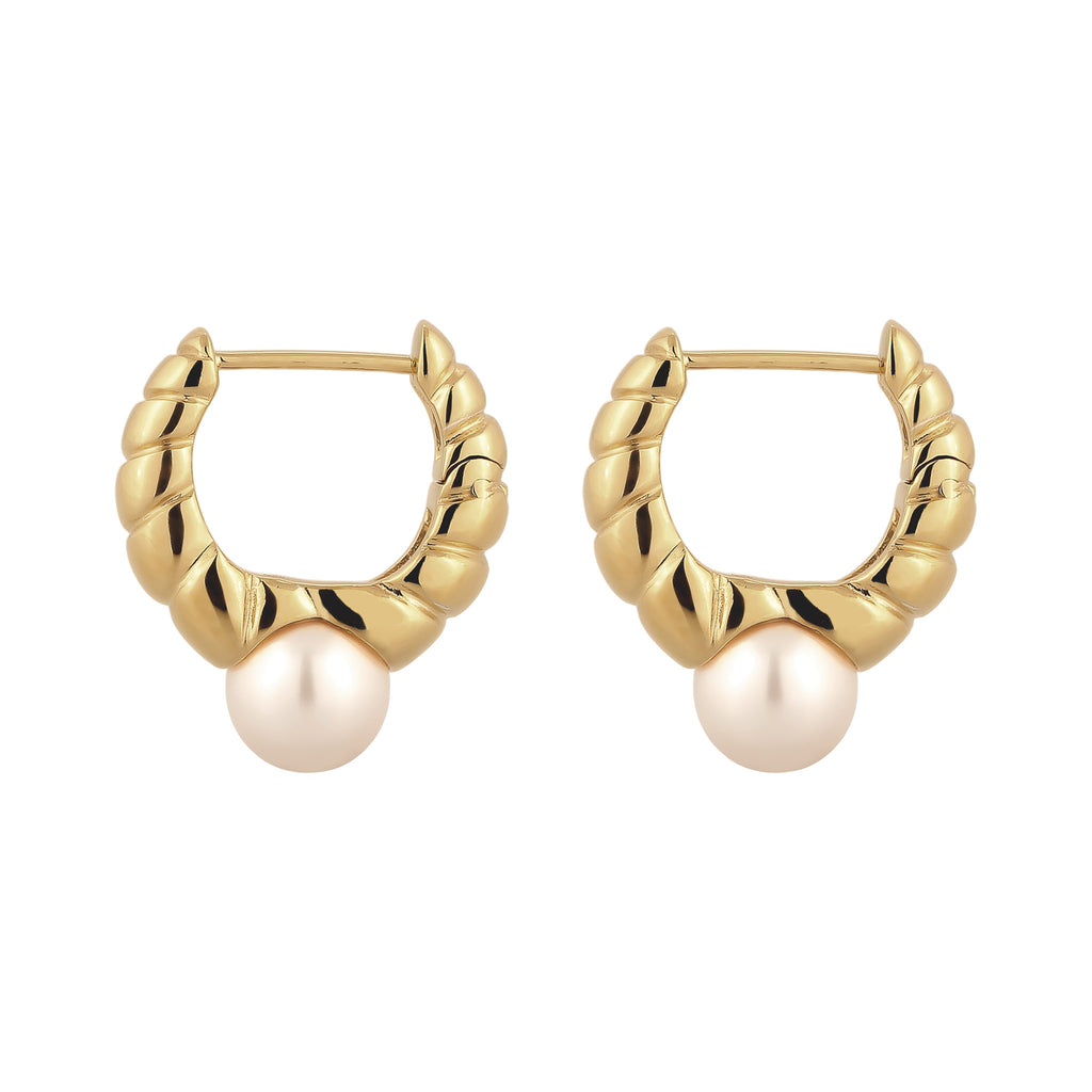 Gold Anting Perhiasan Perak 925 Wanita Creole Elegant White Pearl Gold Plated