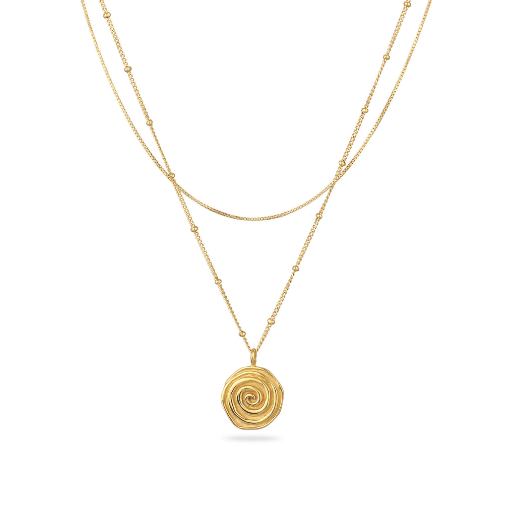 Gold Kalung Perhiasan Perak 925 Wanita Layer Plate Spiral Gold Plated