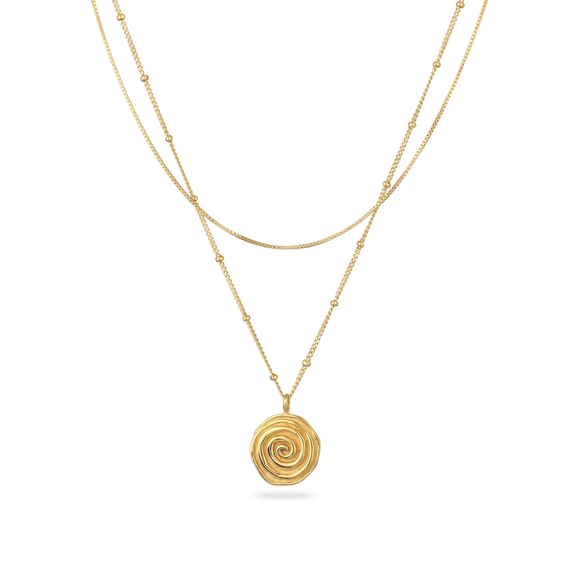 Gold Kalung Perhiasan Perak 925 Wanita Layer Plate Spiral Gold Plated
