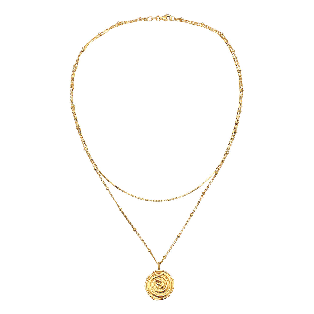 Gold Kalung Perhiasan Perak 925 Wanita Layer Plate Spiral Gold Plated