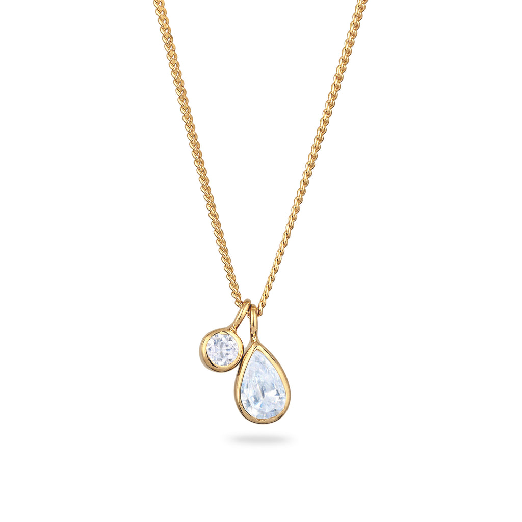 Gold Kalung Perhiasan Perak 925 Wanita Drop White Zirconia Gold Plated