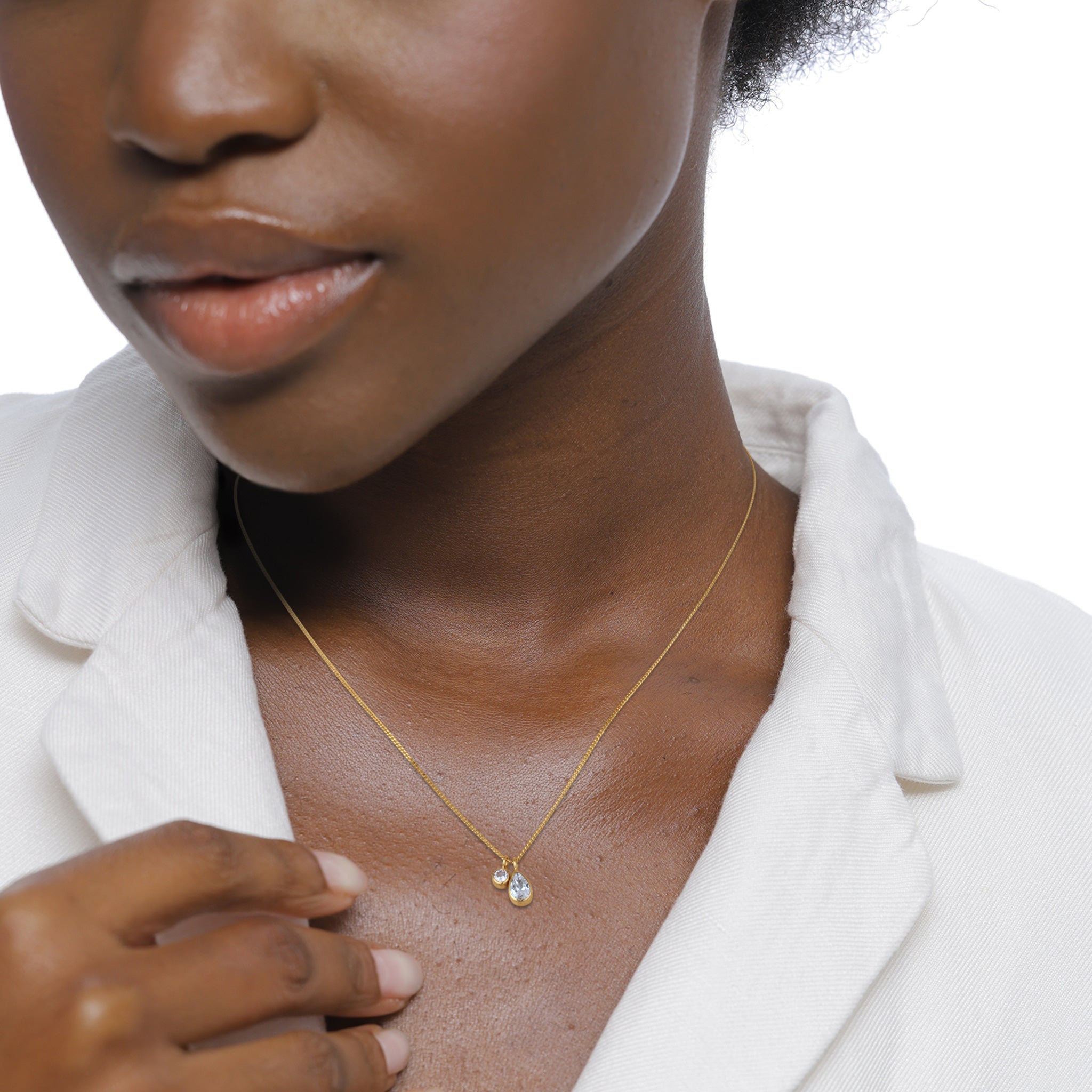 Gold Kalung Perhiasan Perak 925 Wanita Drop White Zirconia Gold Plated