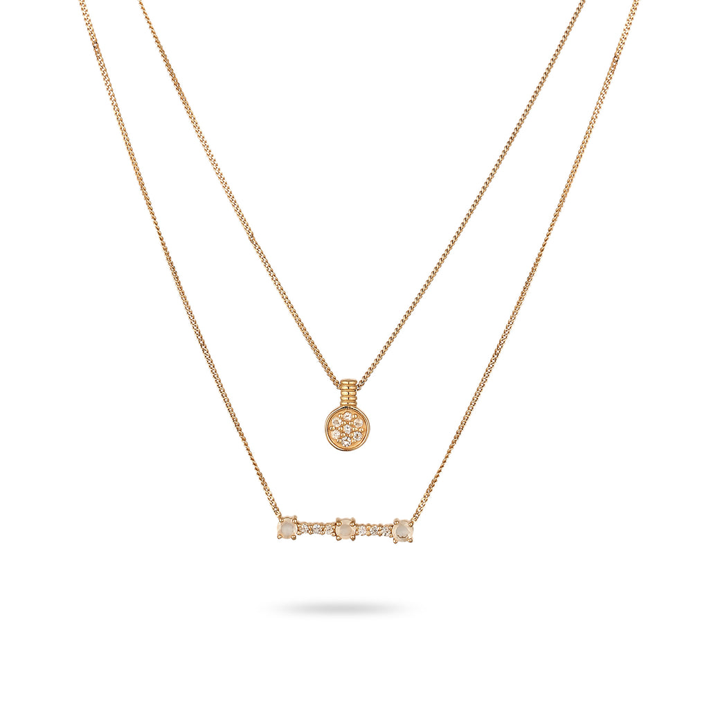 Gold Kalung Perhiasan Perak 925 Wanita Layer Moonstone Gold Plated