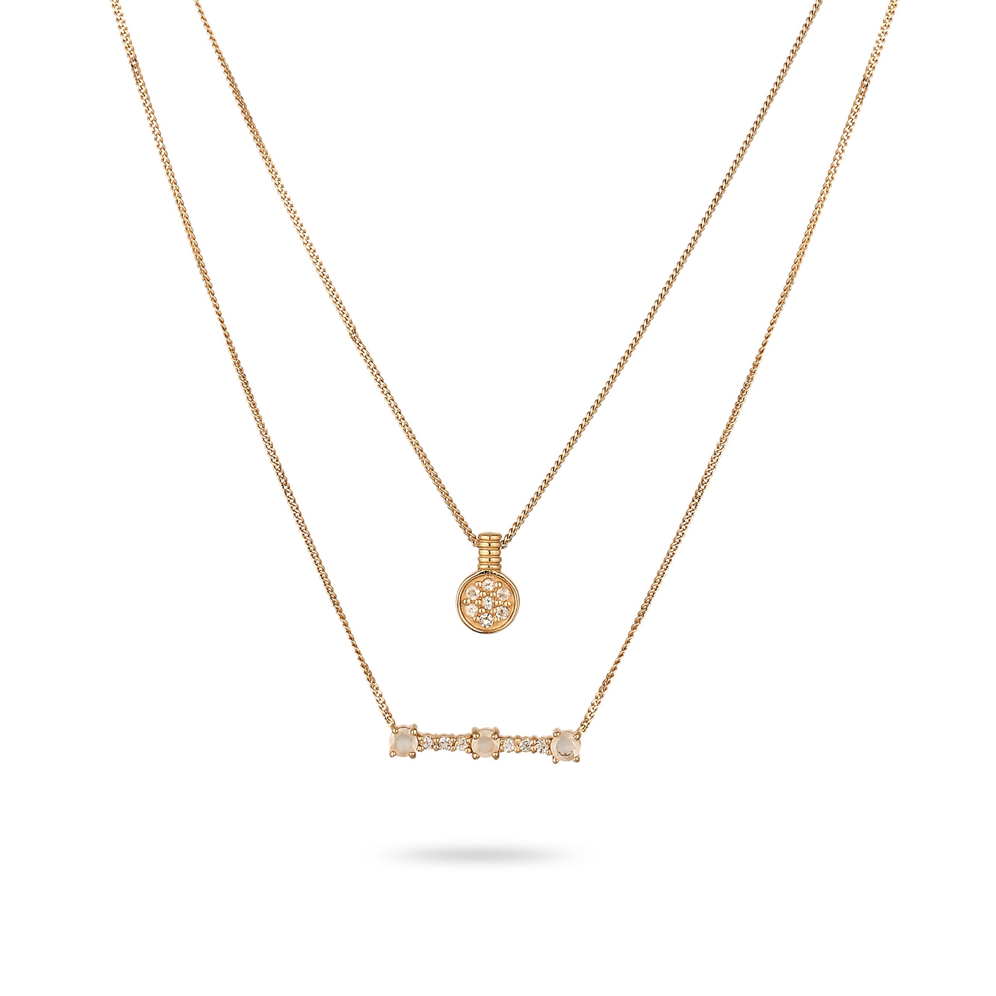 Gold Kalung Perhiasan Perak 925 Wanita Layer Moonstone Gold Plated