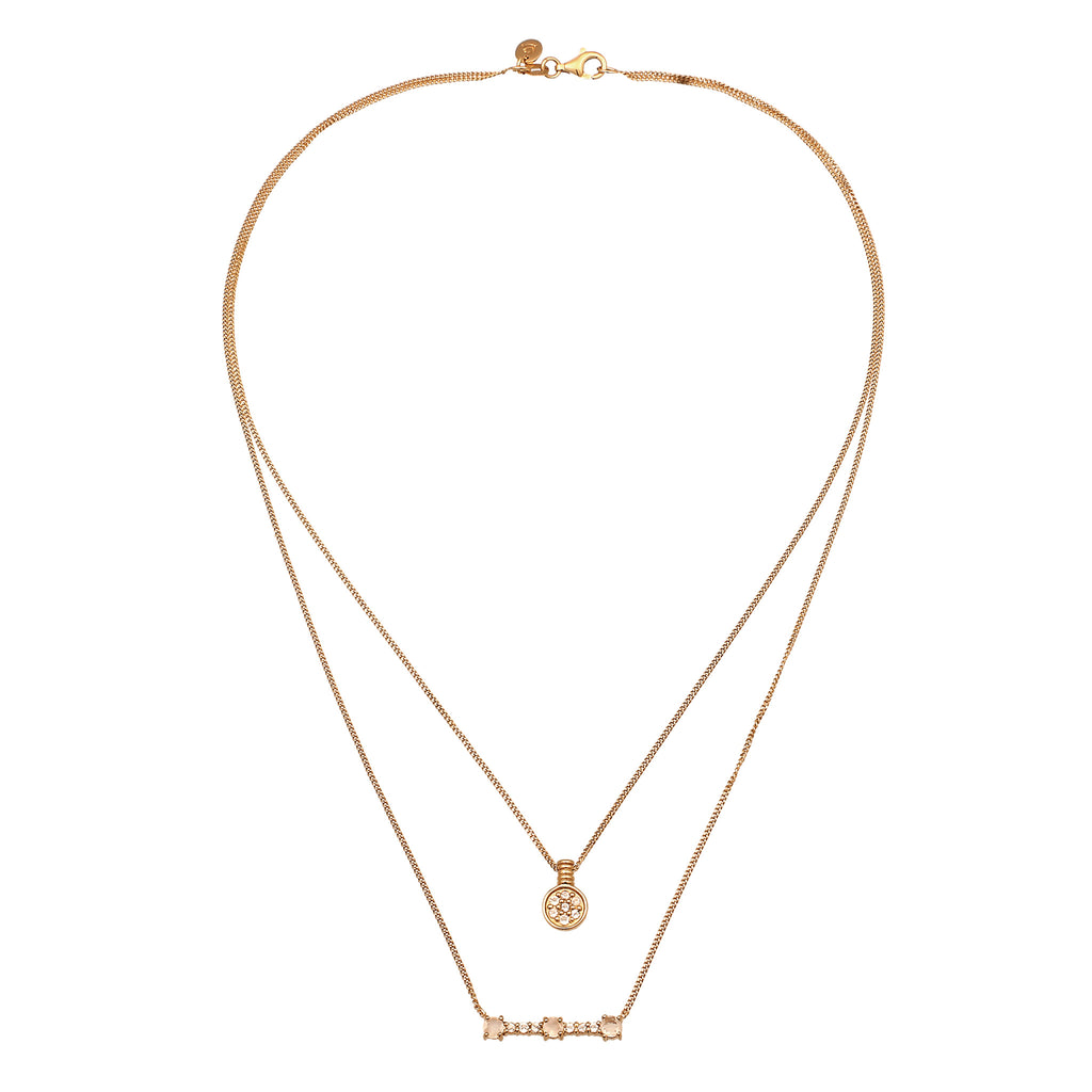 Gold Kalung Perhiasan Perak 925 Wanita Layer Moonstone Gold Plated