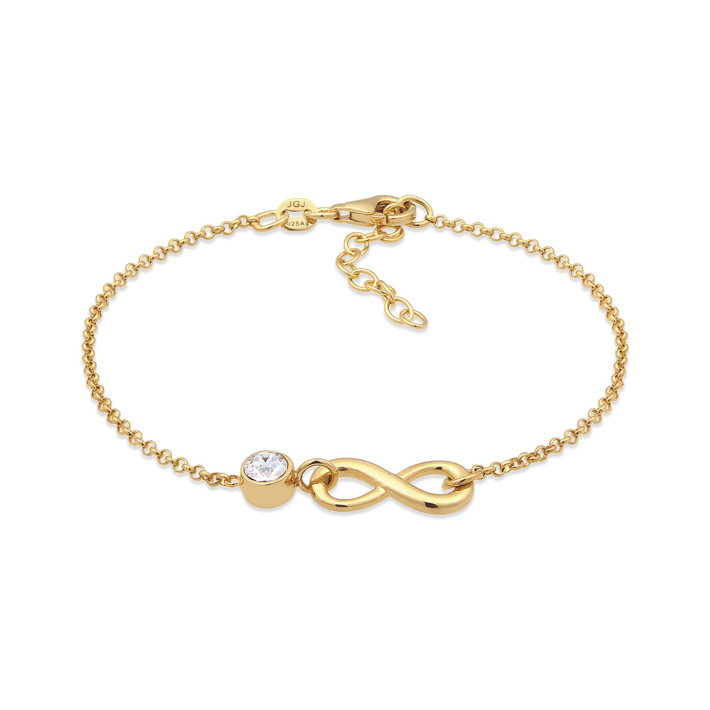 Gold Gelang Perhiasan Perak 925 Wanita Infinity White Crystals Gold Plated