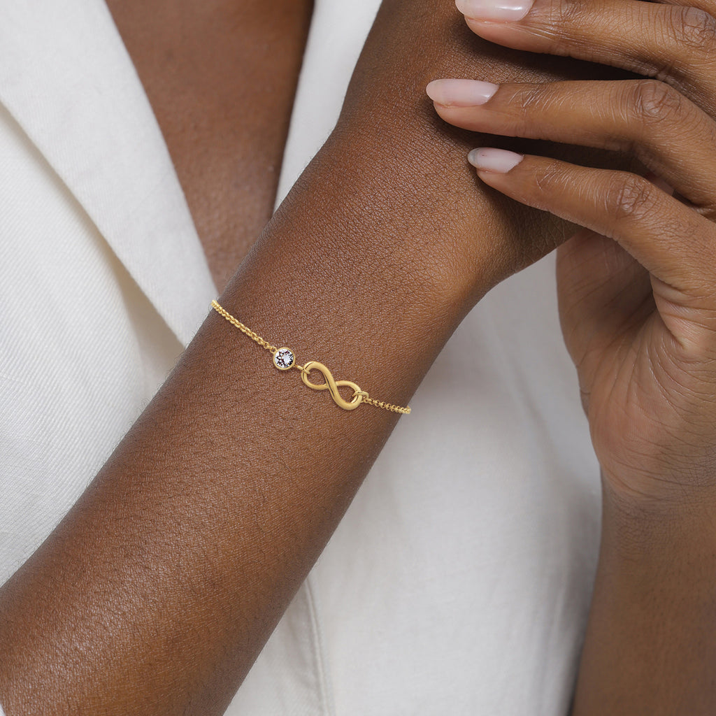 Gold Gelang Perhiasan Perak 925 Wanita Infinity White Crystals Gold Plated