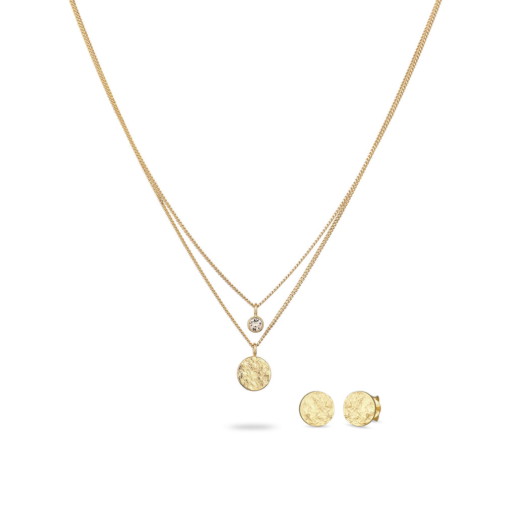 Gold Set Perhiasan Perak 925 Wanita Elegant Swarovski® Crystals Gold Plated