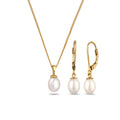 Gold Set Perhiasan Perak 925 Wanita Elegant Freshwater Pearls Drop Gold Plated