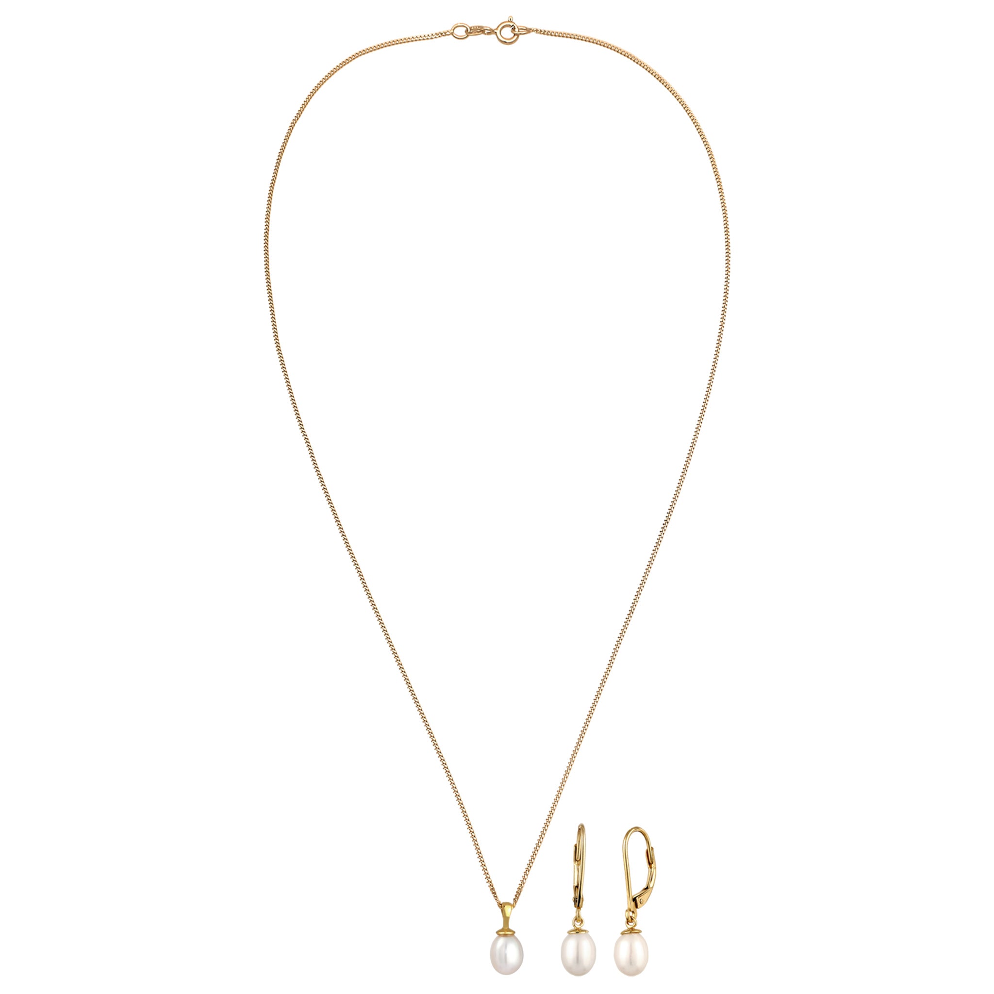 Gold Set Perhiasan Perak 925 Wanita Elegant Freshwater Pearls Drop Gold Plated
