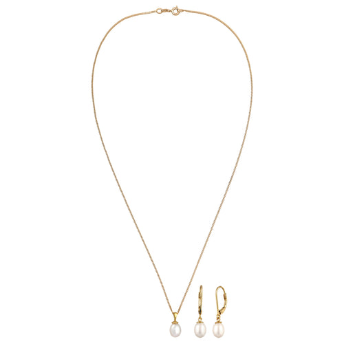Gold Set Perhiasan Perak 925 Wanita Elegant Freshwater Pearls Drop Gold Plated