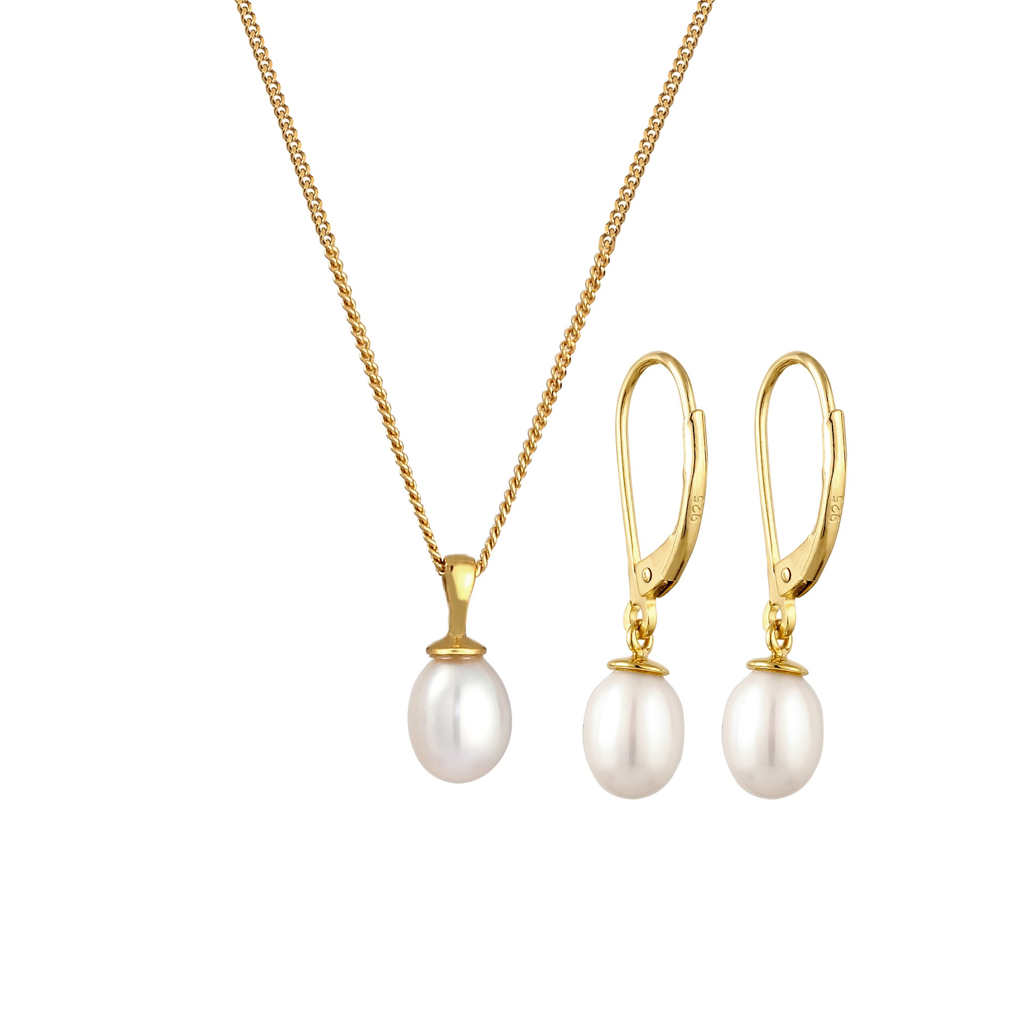 Gold Set Perhiasan Perak 925 Wanita Elegant Freshwater Pearls Drop Gold Plated
